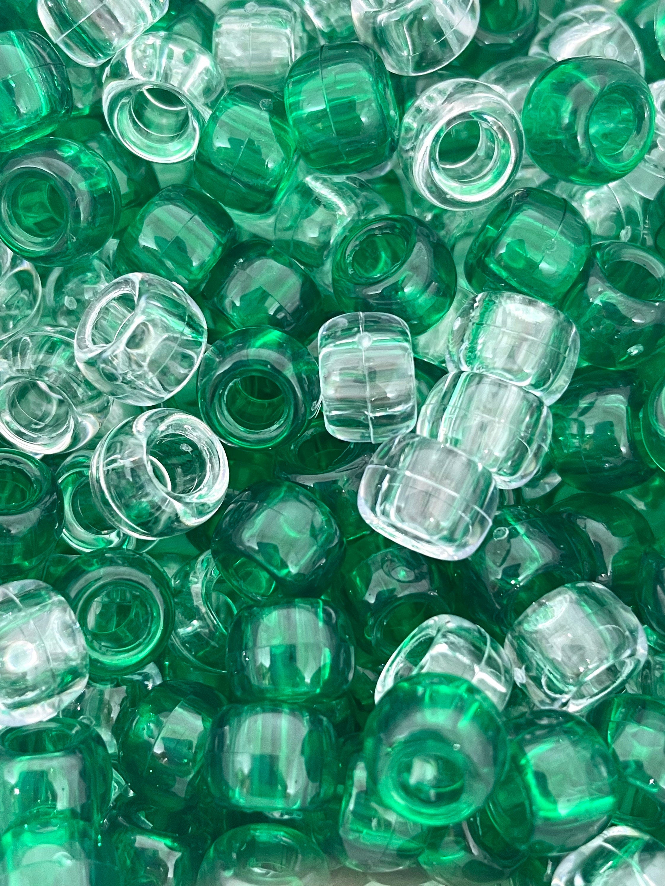 St. Patrick's Day Barrel Beads for Kandi, Clear Green Beads for Bracelet, St Patricks Day Beads for Jewelry Making, Green Pony Beads