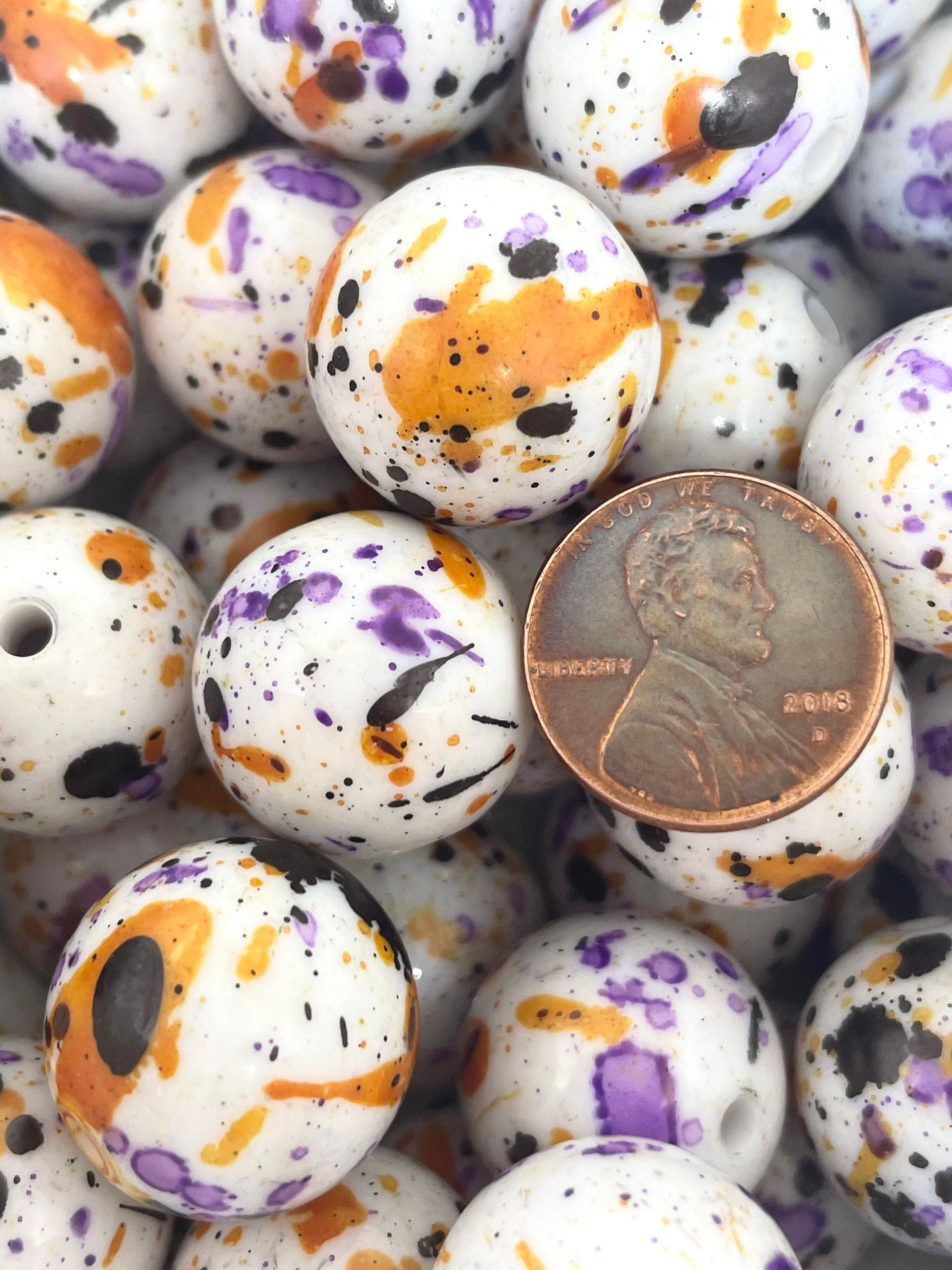 Chunky Halloween Beads, Chunky Beads, 20mm Beads for Jewelry Making, Chunky Necklace, Halloween Jewelry, Speckled Beads, Paint Splatter Bead