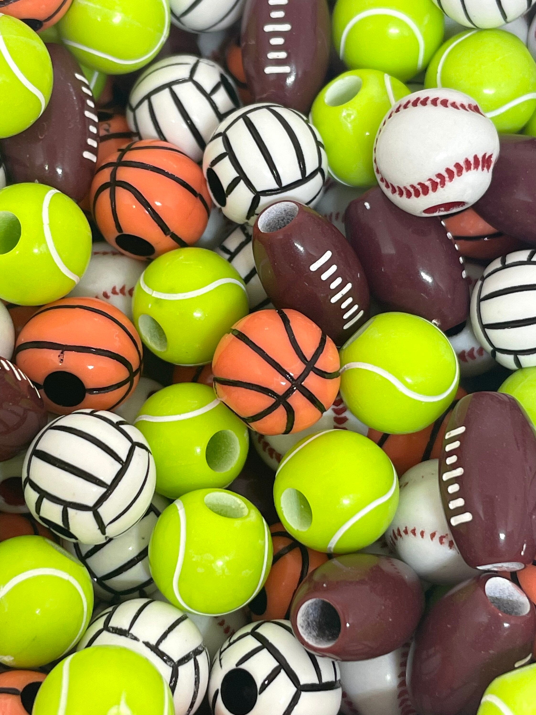 Sports Bead Set, Football, Basketball, Baseball, Tennis Ball, Volleyball Beads for Lanyard, Keychain, Jewelry Making, Team Sports