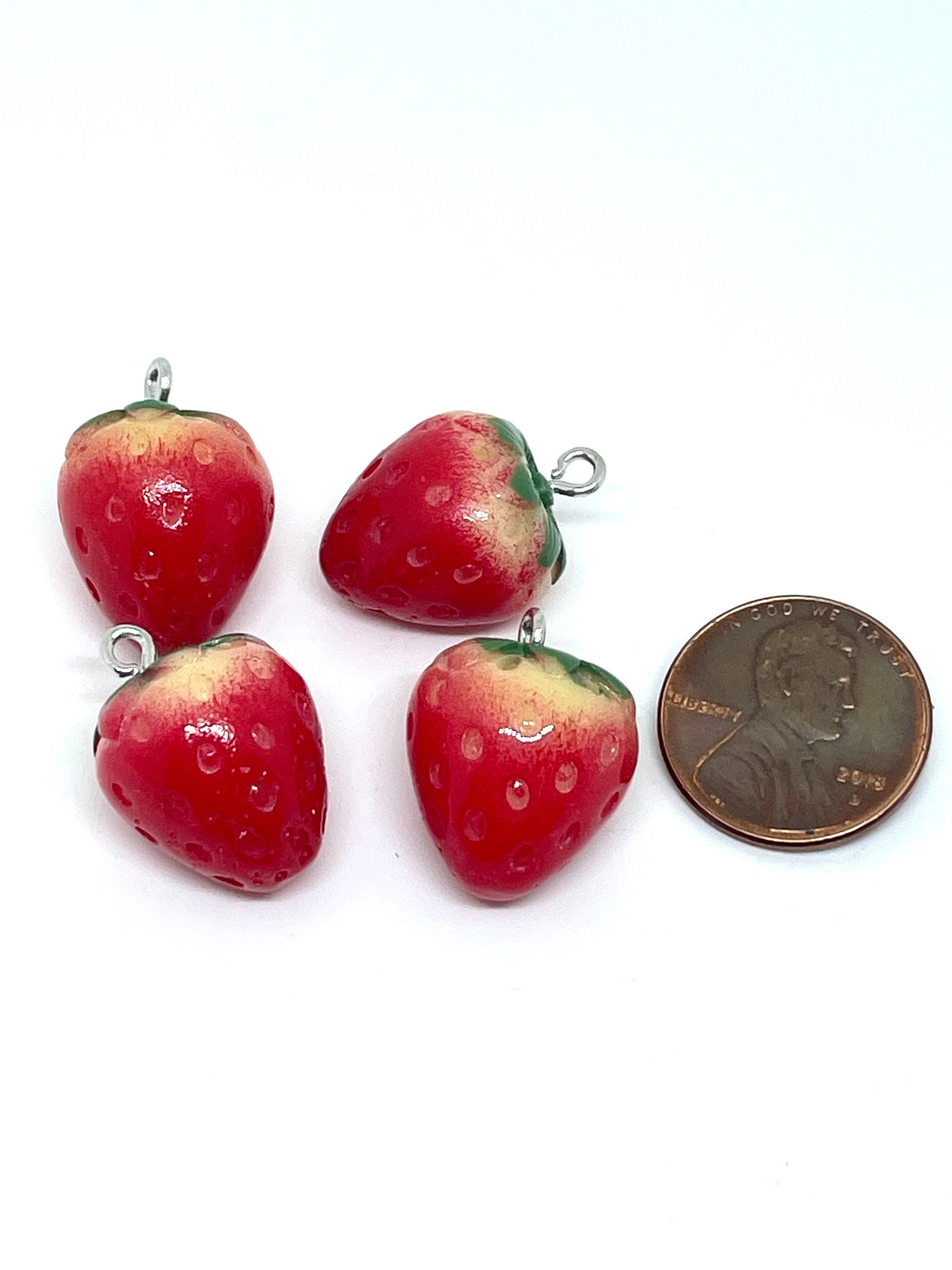 Cute Strawberry Charm for Necklace, Strawberry Jewelry, Easter Jewelry, Fruit Beads for Jewelry Making