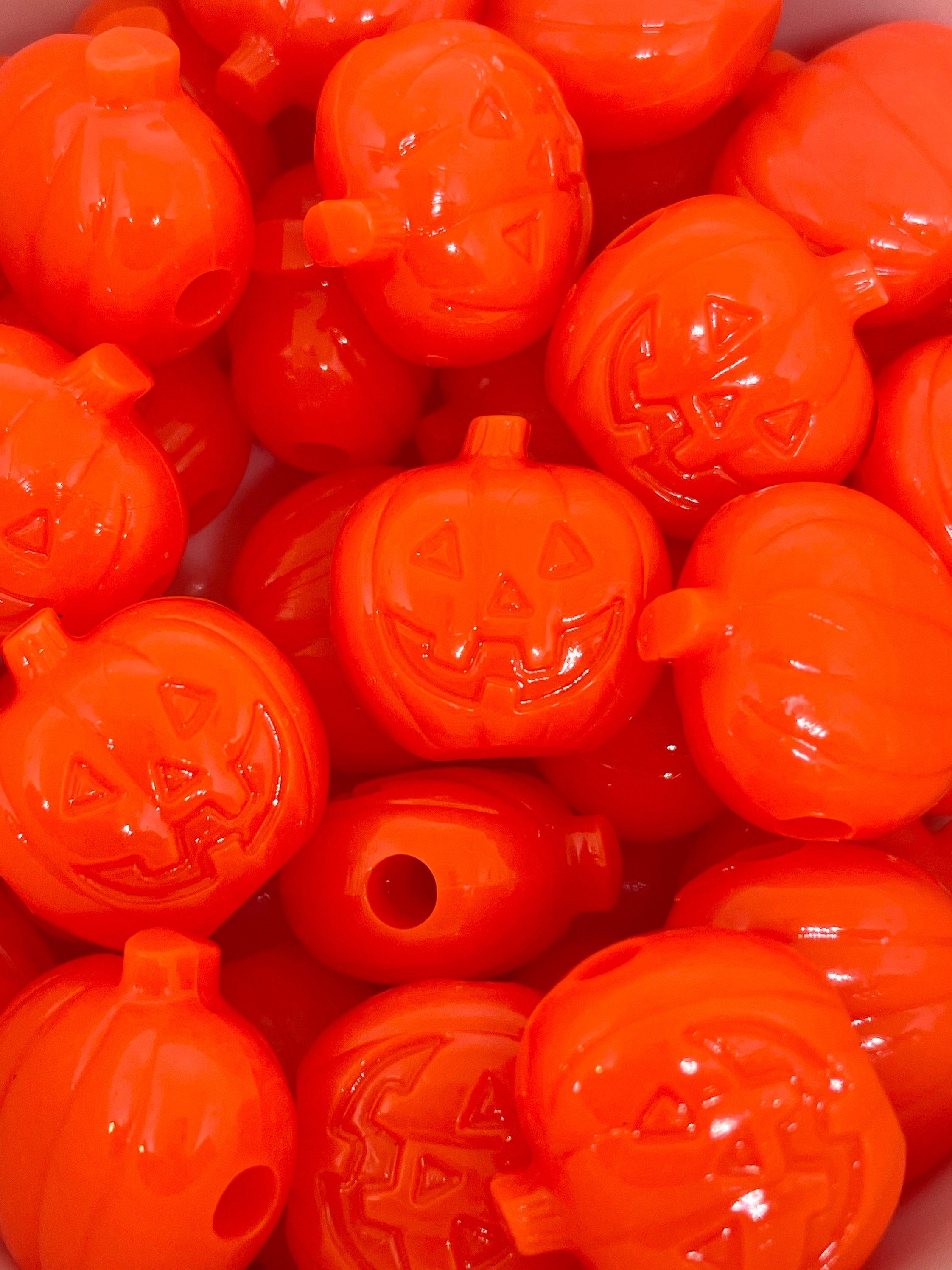 Bright Orange Pumpkin Beads, Halloween Beads, Jewelry, Charm, Goth Beads, Jack o Lantern Beads