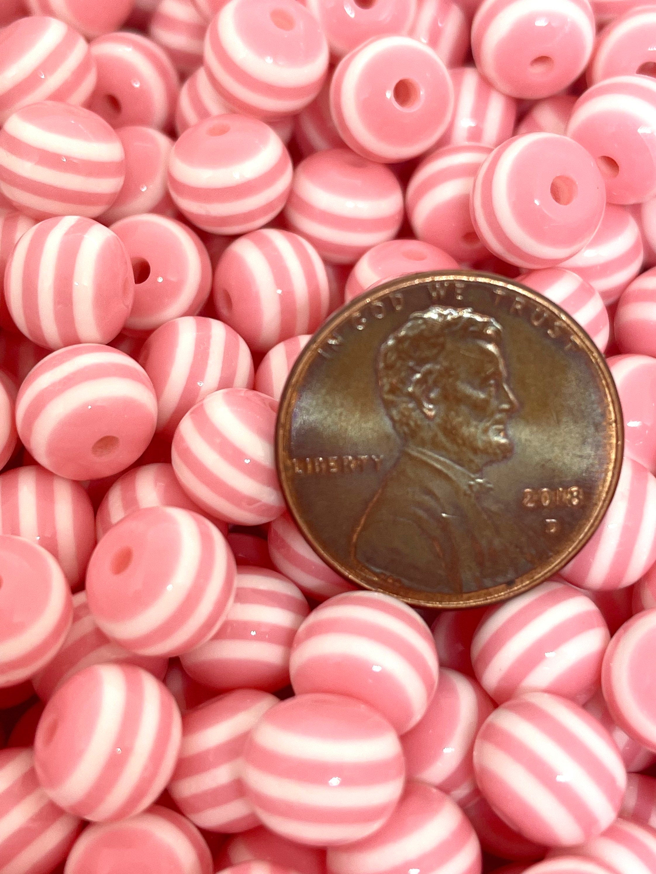 8mm Light Pink Striped Candy Beads