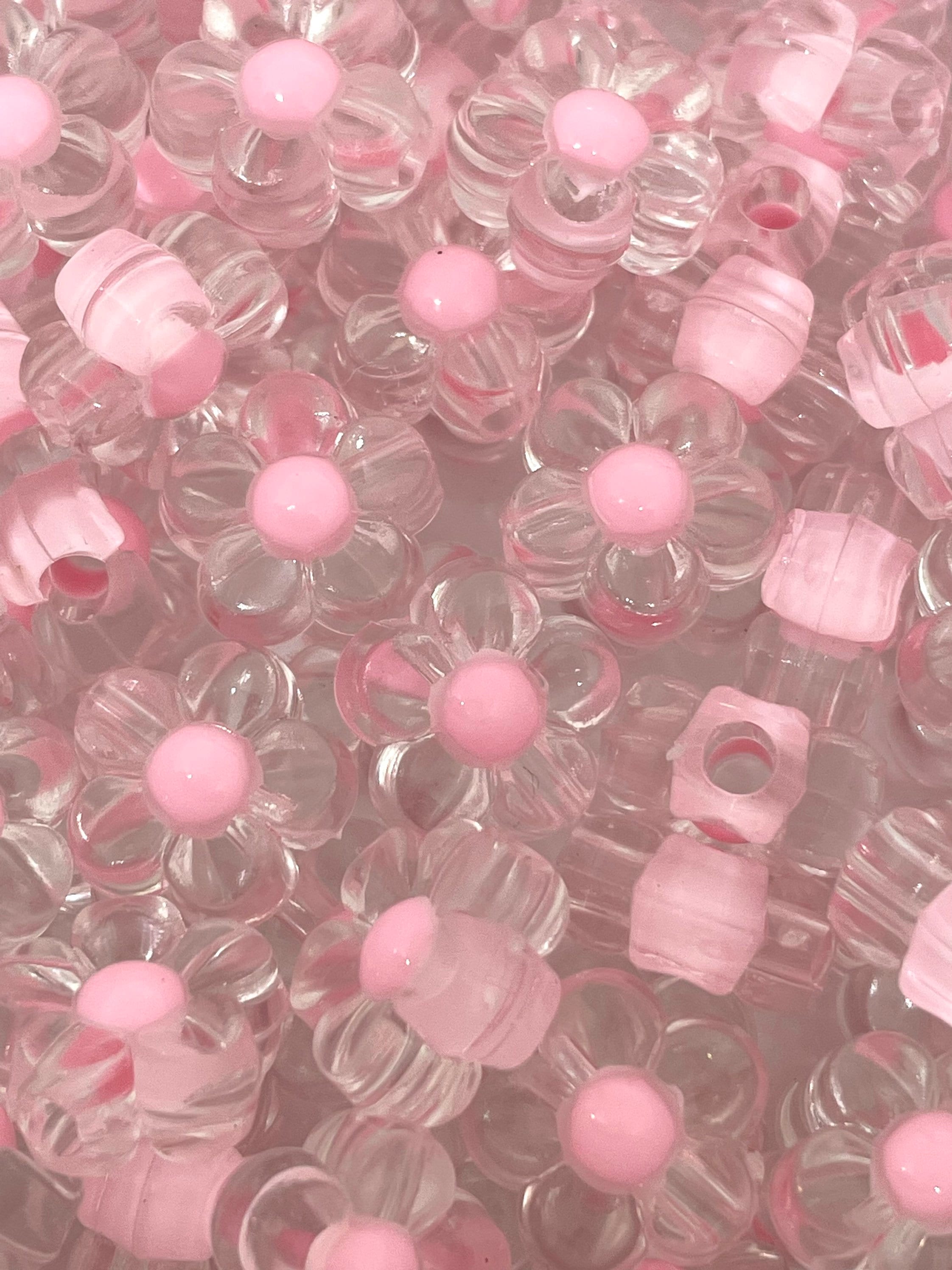 Cute Pink Daisy Beads, Translucent Beads, Flower Beads, Charm, Jewelry, Pink Beads, Baby Pink, Millenial Pink