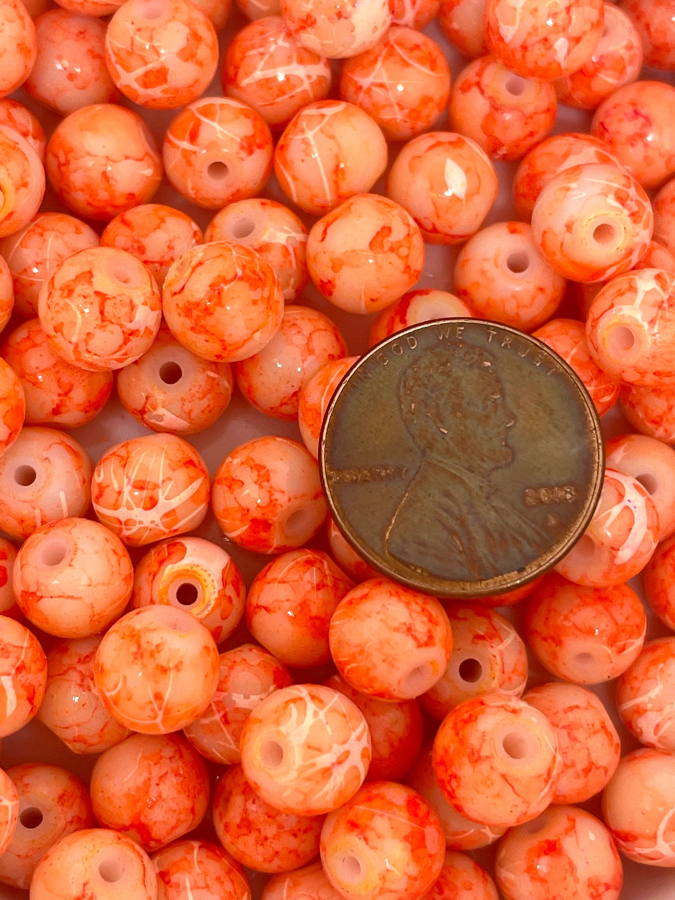 8mm Bright Orange Glass Beads