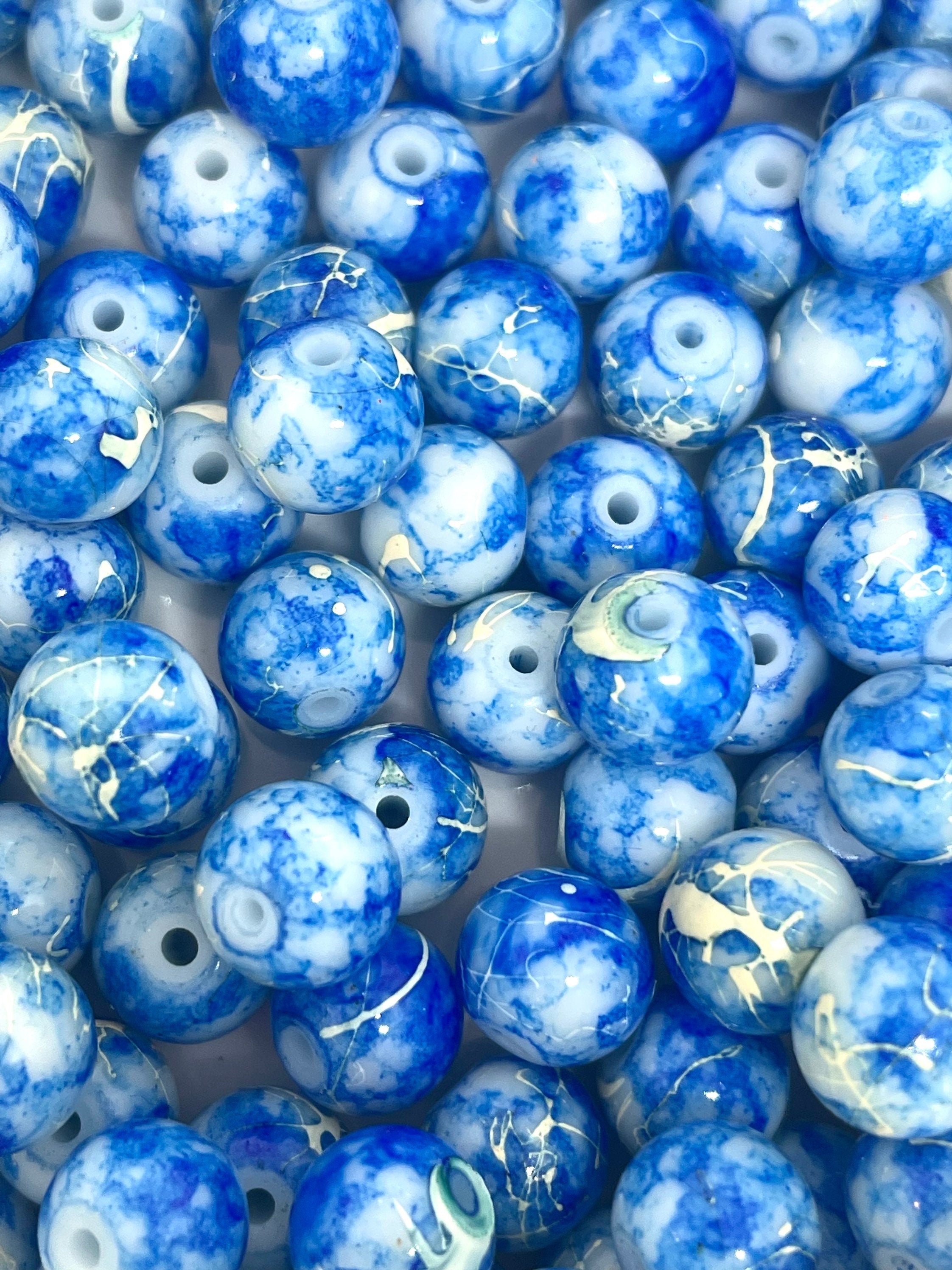 8mm Cloud Blue and White Glass Swirl Beads