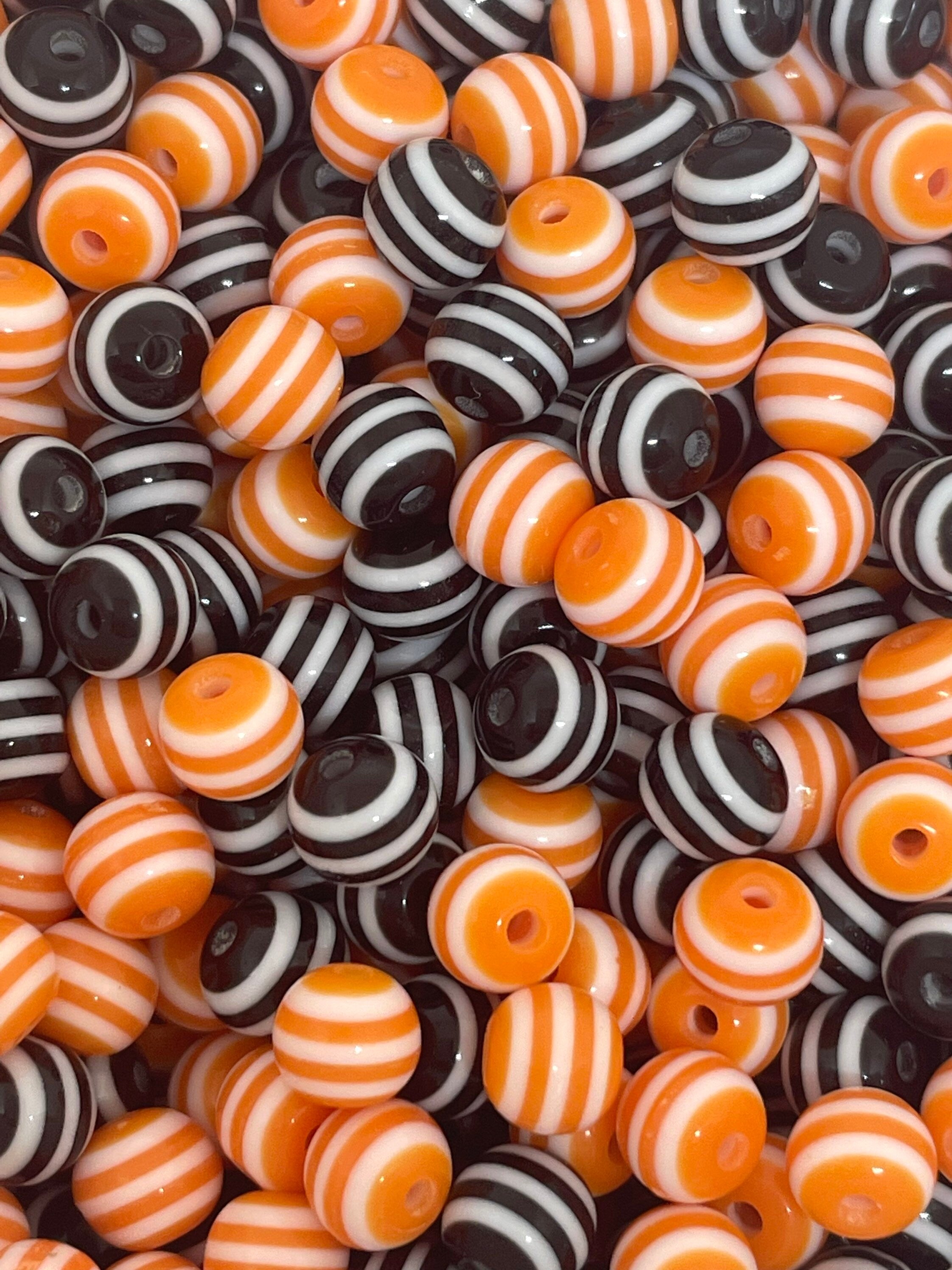 Striped Resin Beads in Black and White, Orange and White - Perfect for Halloween Crafts