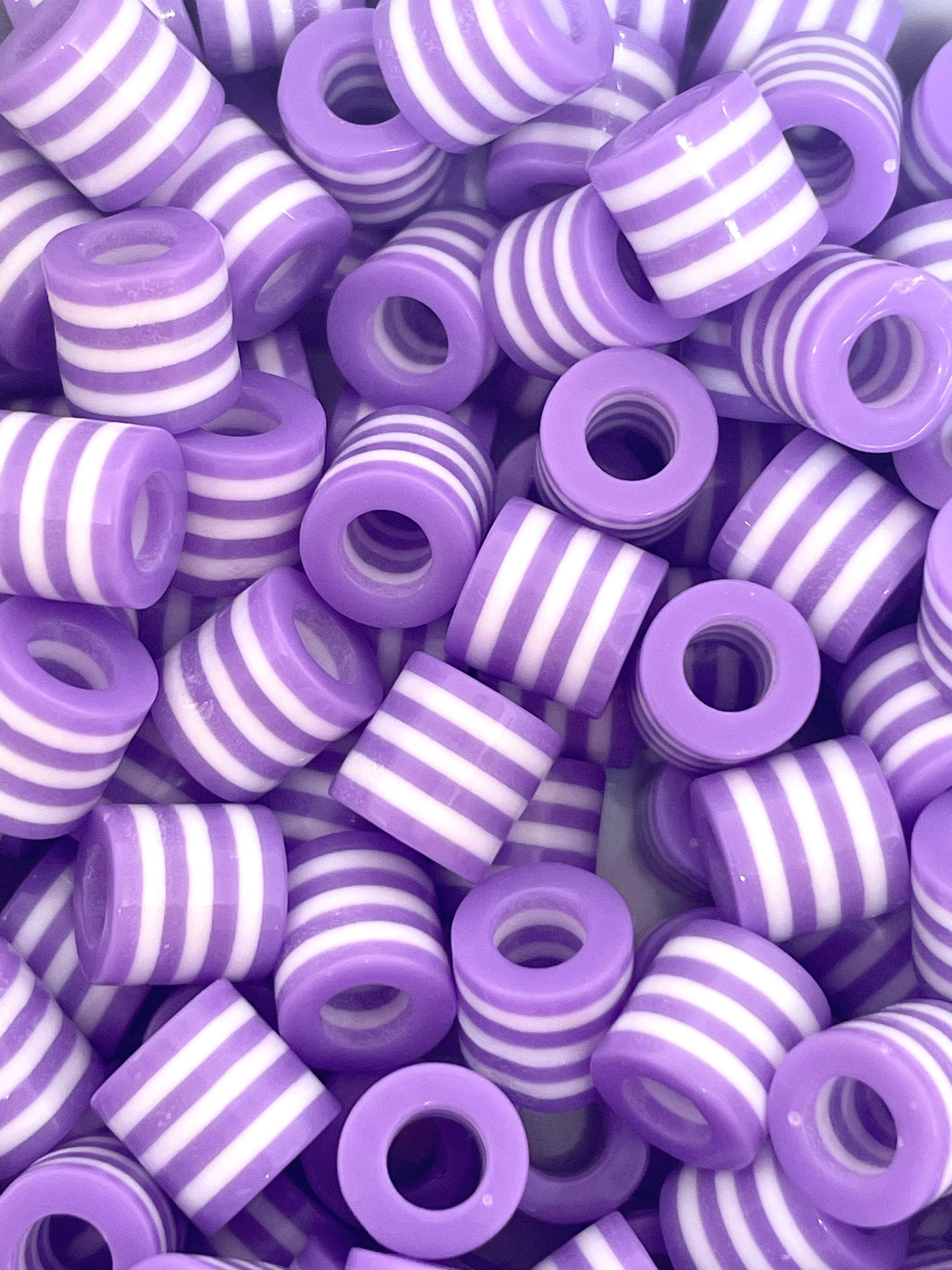 Purple Striped Drum Beads for Jewelry Making, Bracelet, Necklace, Hair, Striped Beads, Purple Beads, Lavender Themed