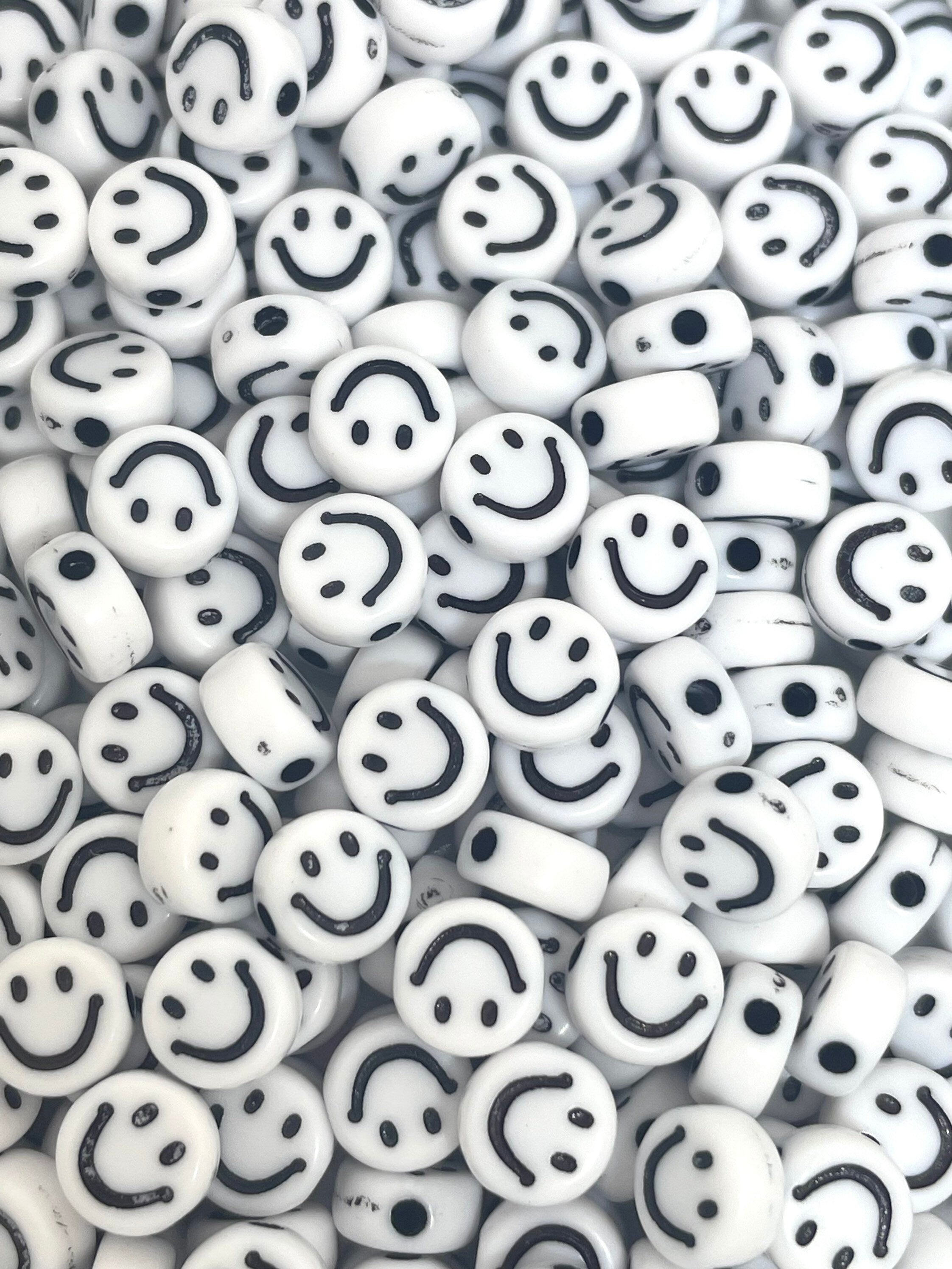 White Happy Face Beads, Charms for Alphabet Jewelry, Letter Jewelry, Emoji Beads, Smiley Face SMOL Beads