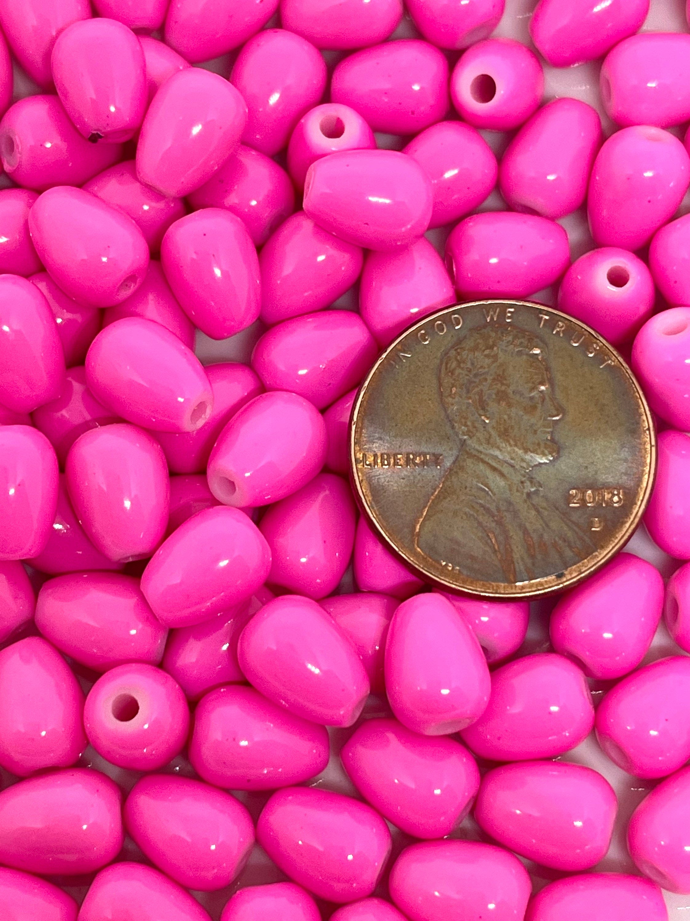 Bright Pink Tear Drop Beads for Earrings, Madison Pink Beads, Glass Beads