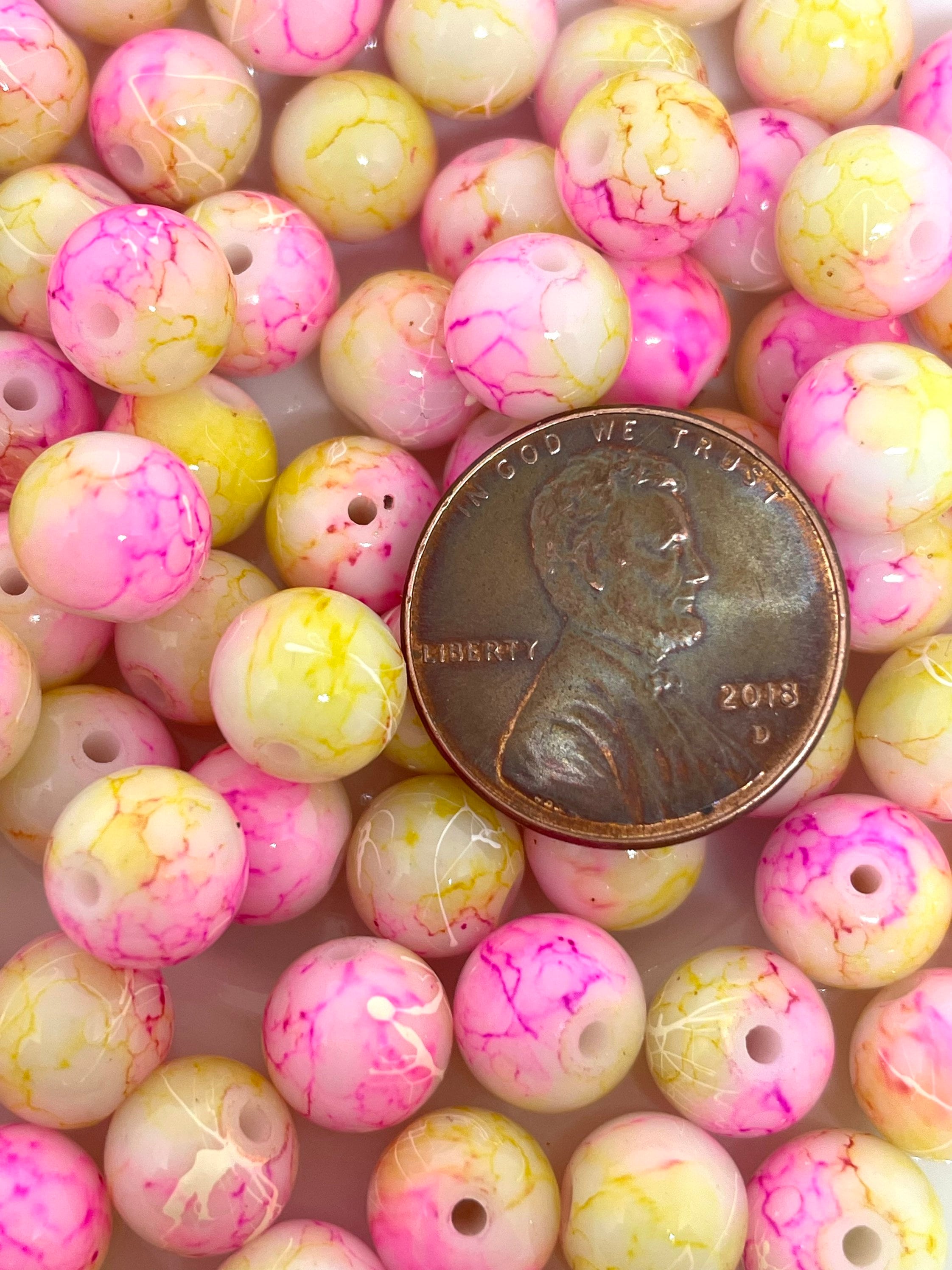 8mm Pretty Glass Sunset Beads, Yellow Tie Dye Beads Jewelry for Necklace, Bracelet