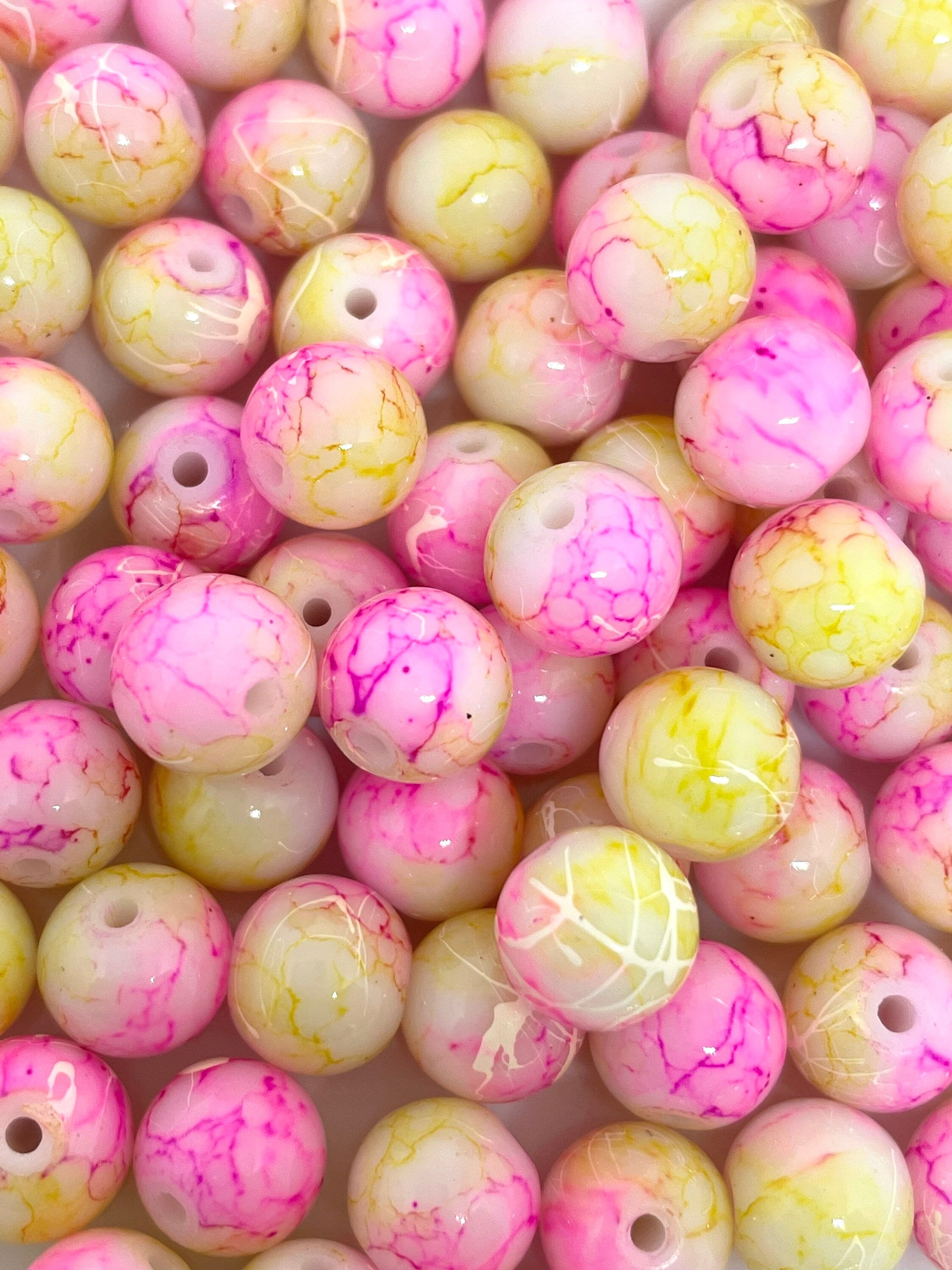 8mm Pretty Glass Sunset Beads, Yellow Tie Dye Beads Jewelry for Necklace, Bracelet