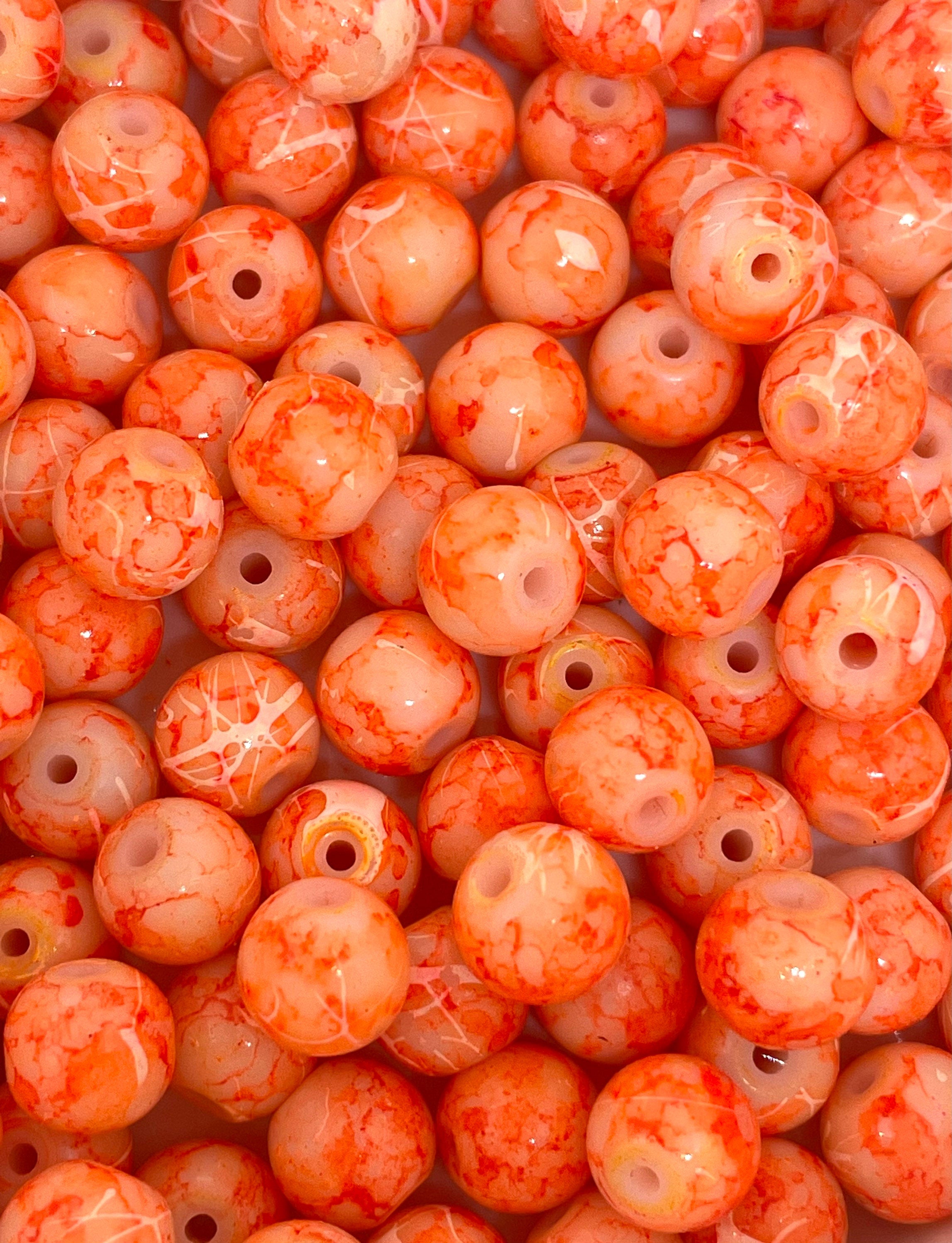 8mm Bright Orange Glass Beads