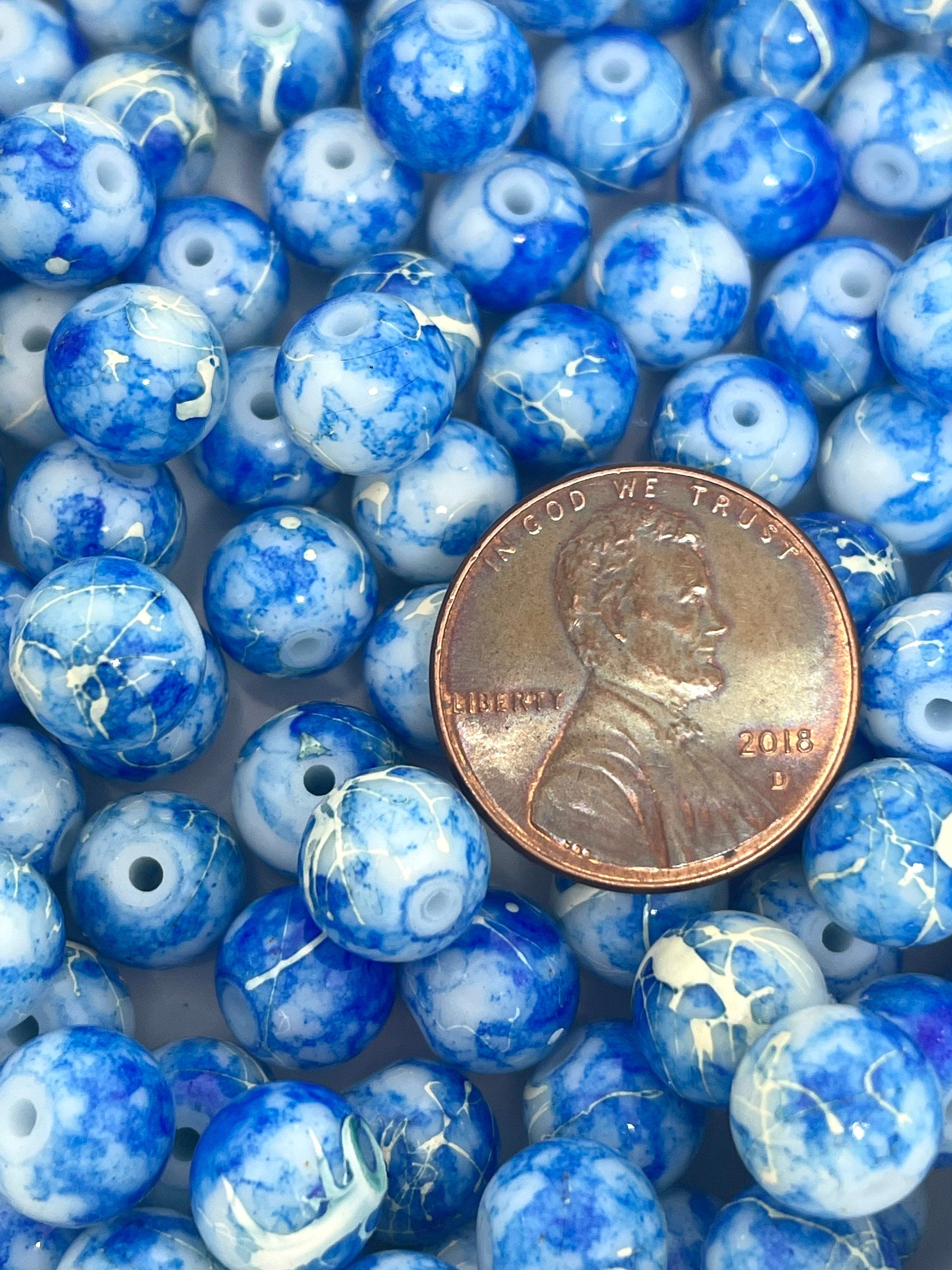 8mm Cloud Blue and White Glass Swirl Beads