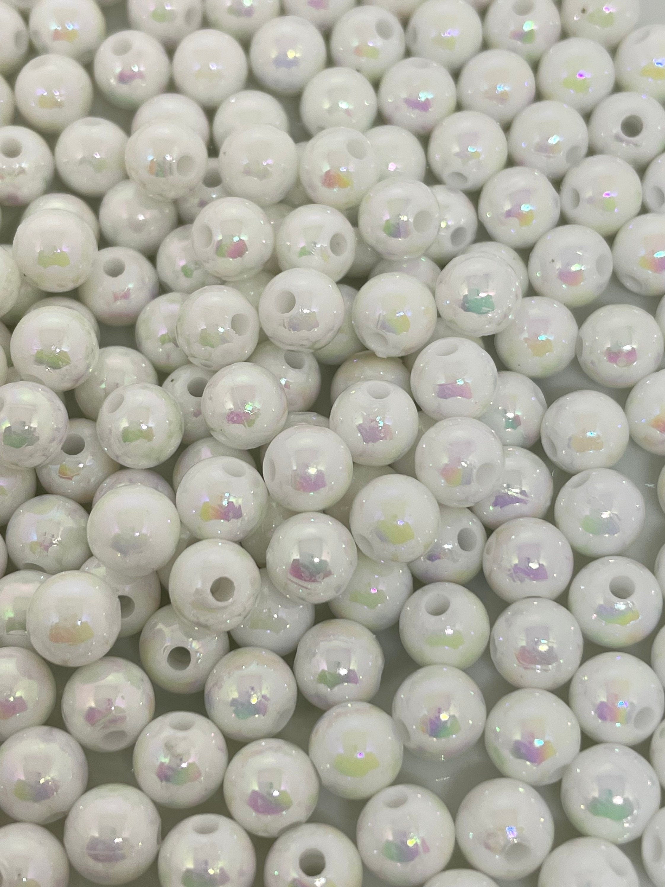 White Iridescent Acrylic Beads for Jewelry Making, Bracelet, Necklace, Mermaid Beads, Jewelry