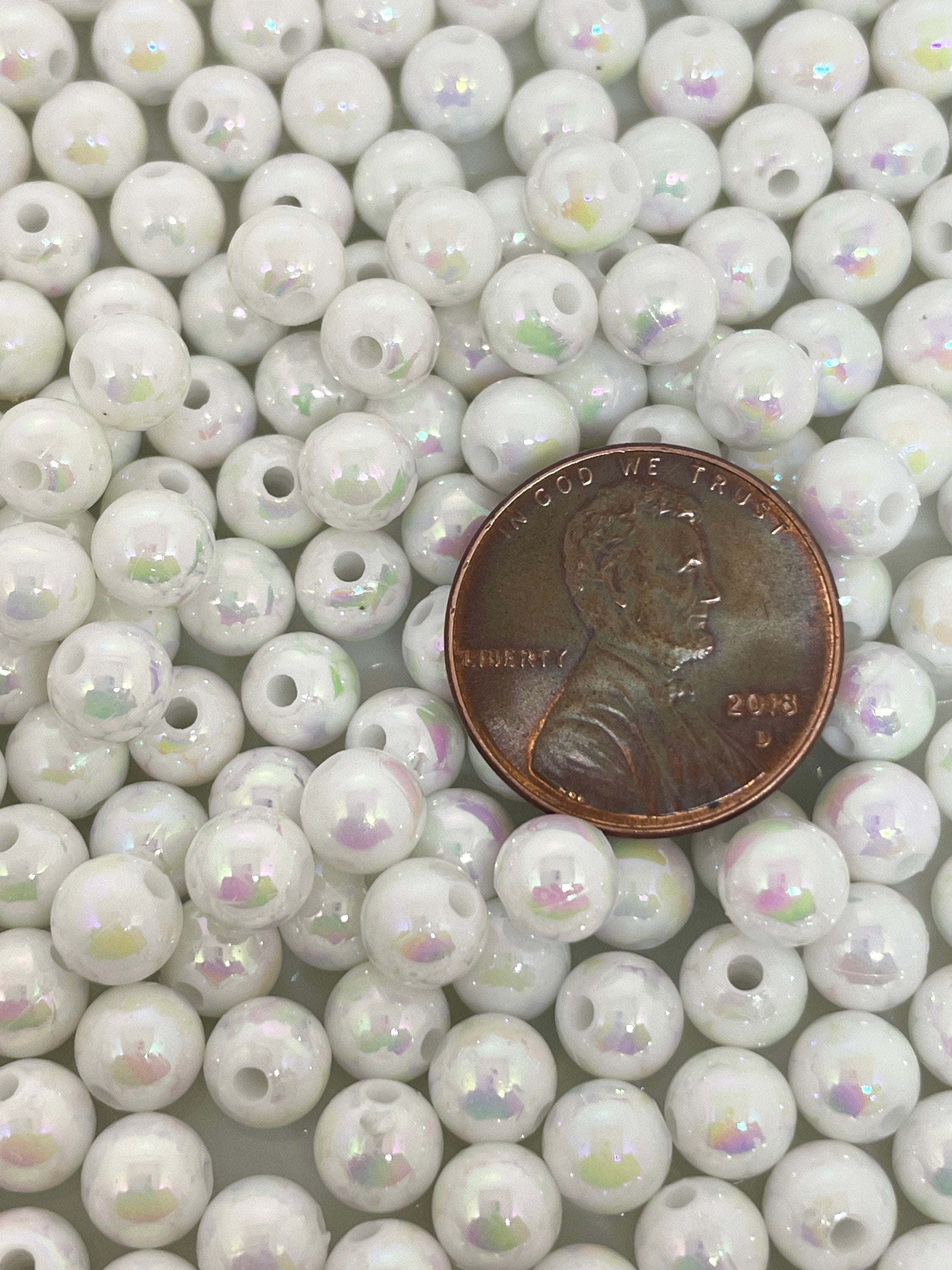 White Iridescent Acrylic Beads for Jewelry Making, Bracelet, Necklace, Mermaid Beads, Jewelry