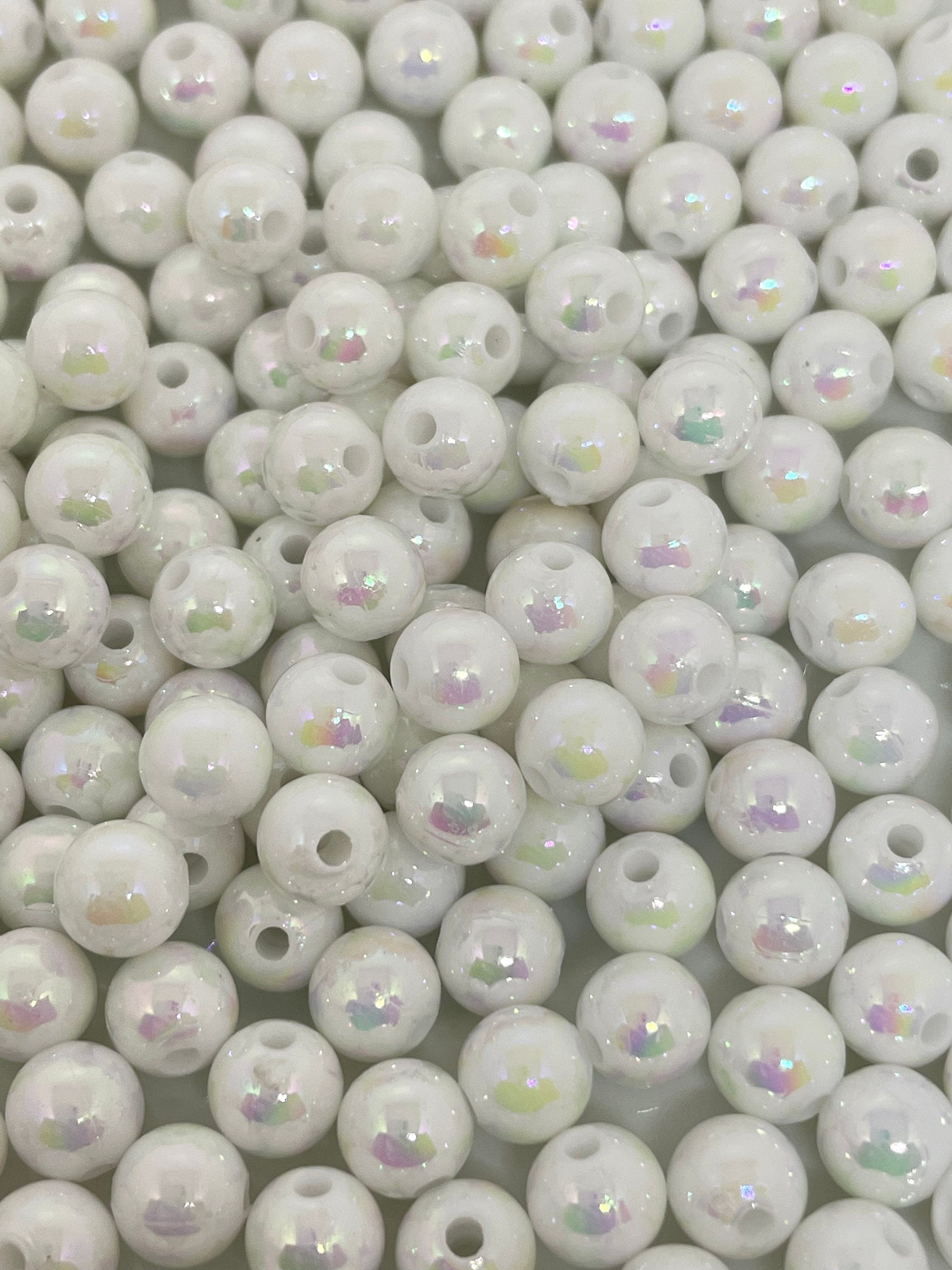 White Iridescent Acrylic Beads for Jewelry Making, Bracelet, Necklace, Mermaid Beads, Jewelry