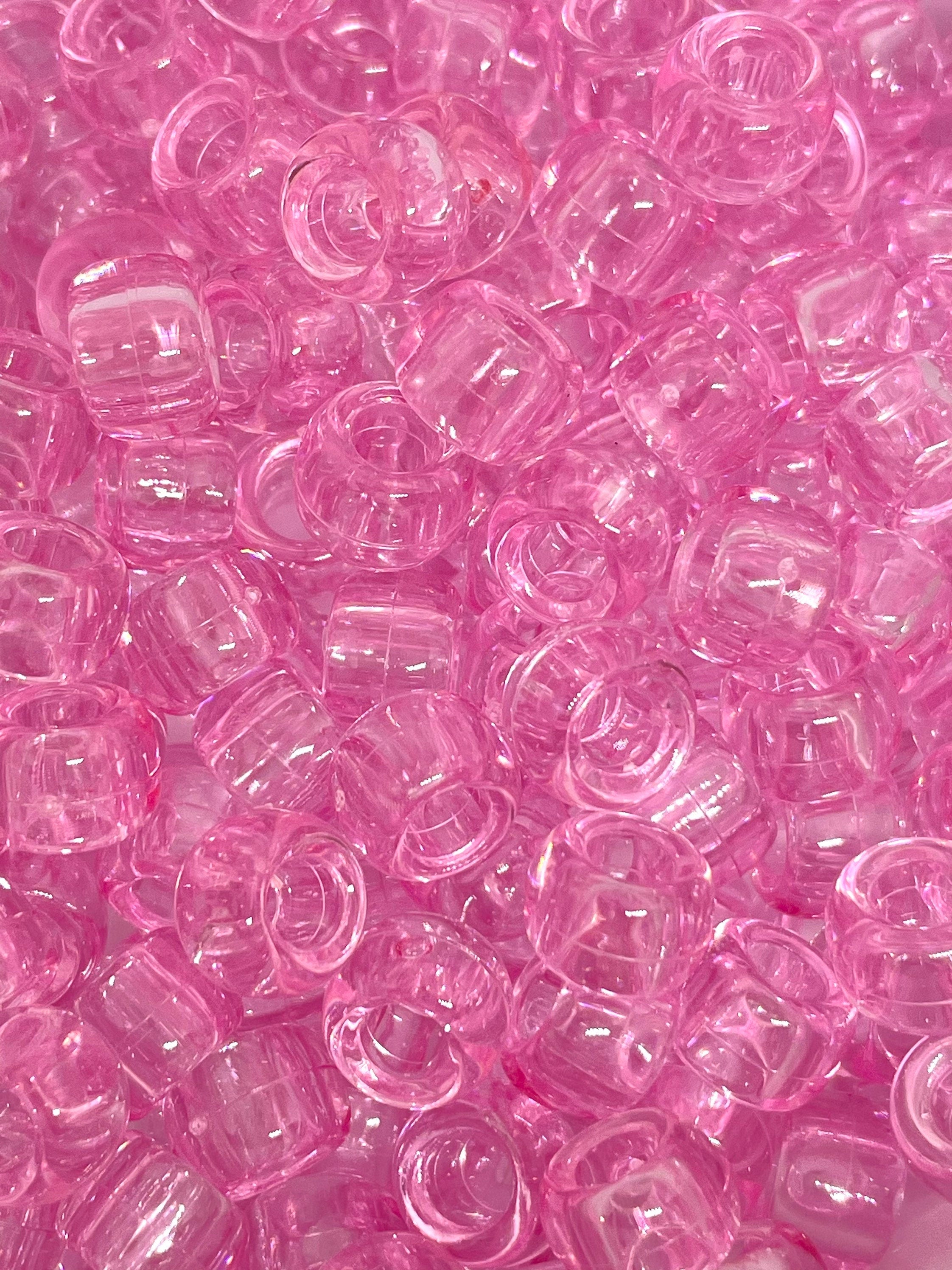 Transparent Pink Kandi Beads, Pink Barrel Beads for Bracelet, Pink Pony Beads, Bracelet Making, Candy Beads