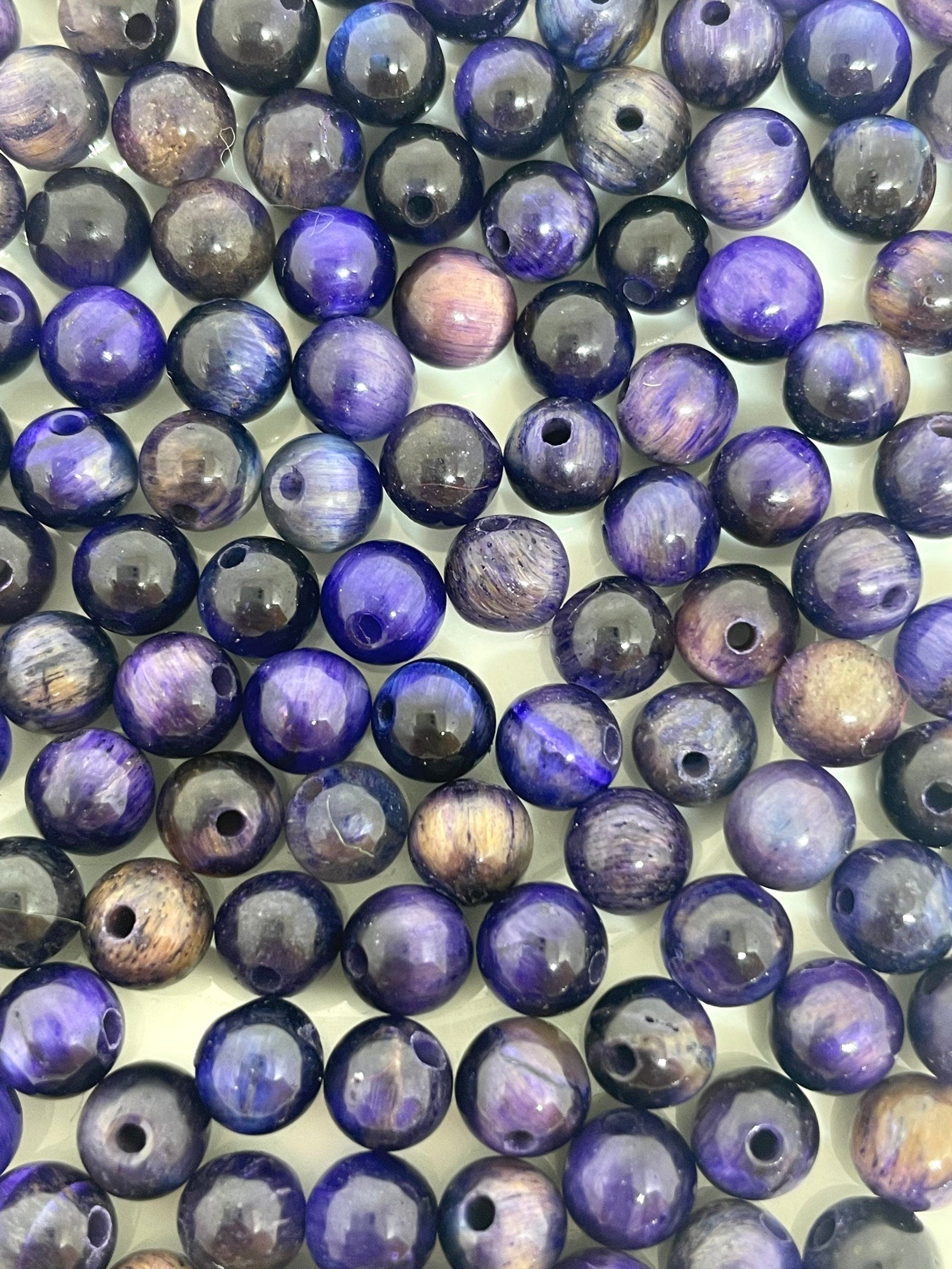 6mm Blue and Purple Tiger Eye Agate Stone Beads