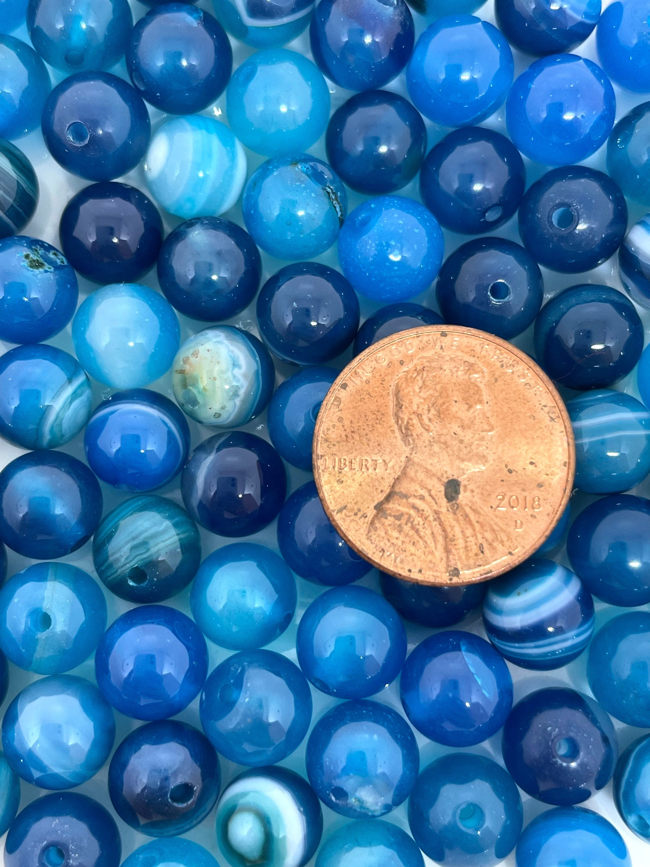 8mm Bright Blue Agate Stone Beads