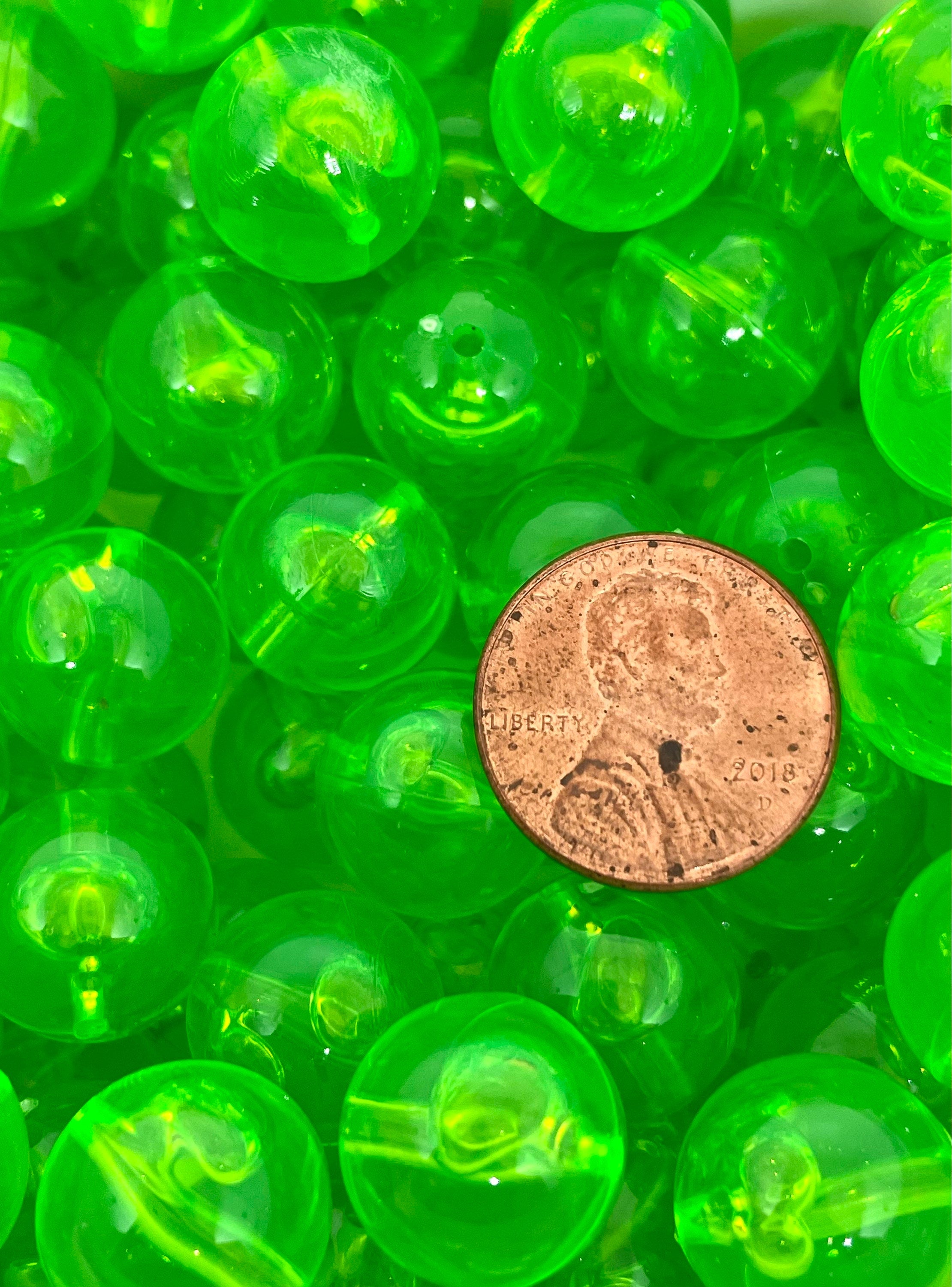 14mm Translucent Bright Green Beads