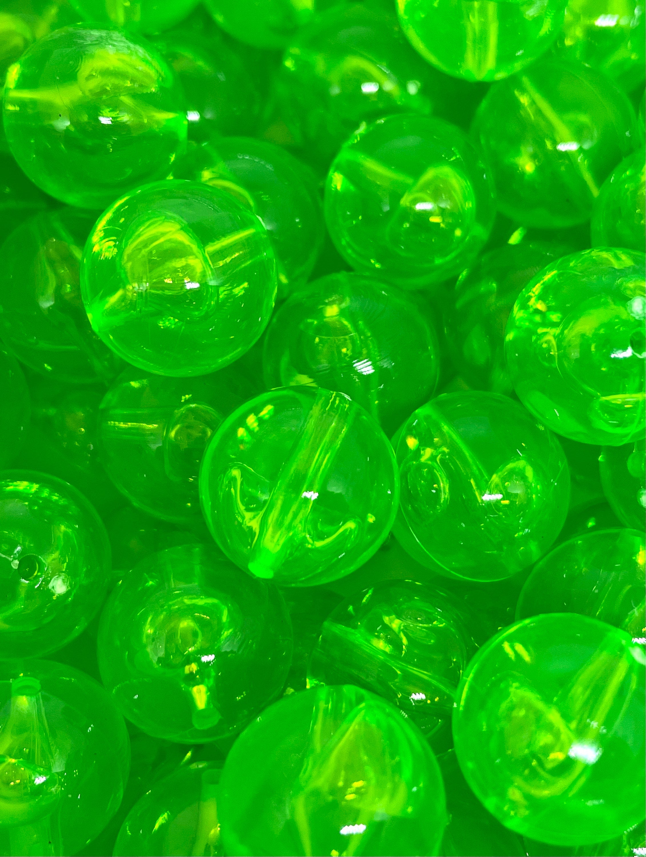 14mm Translucent Bright Green Beads