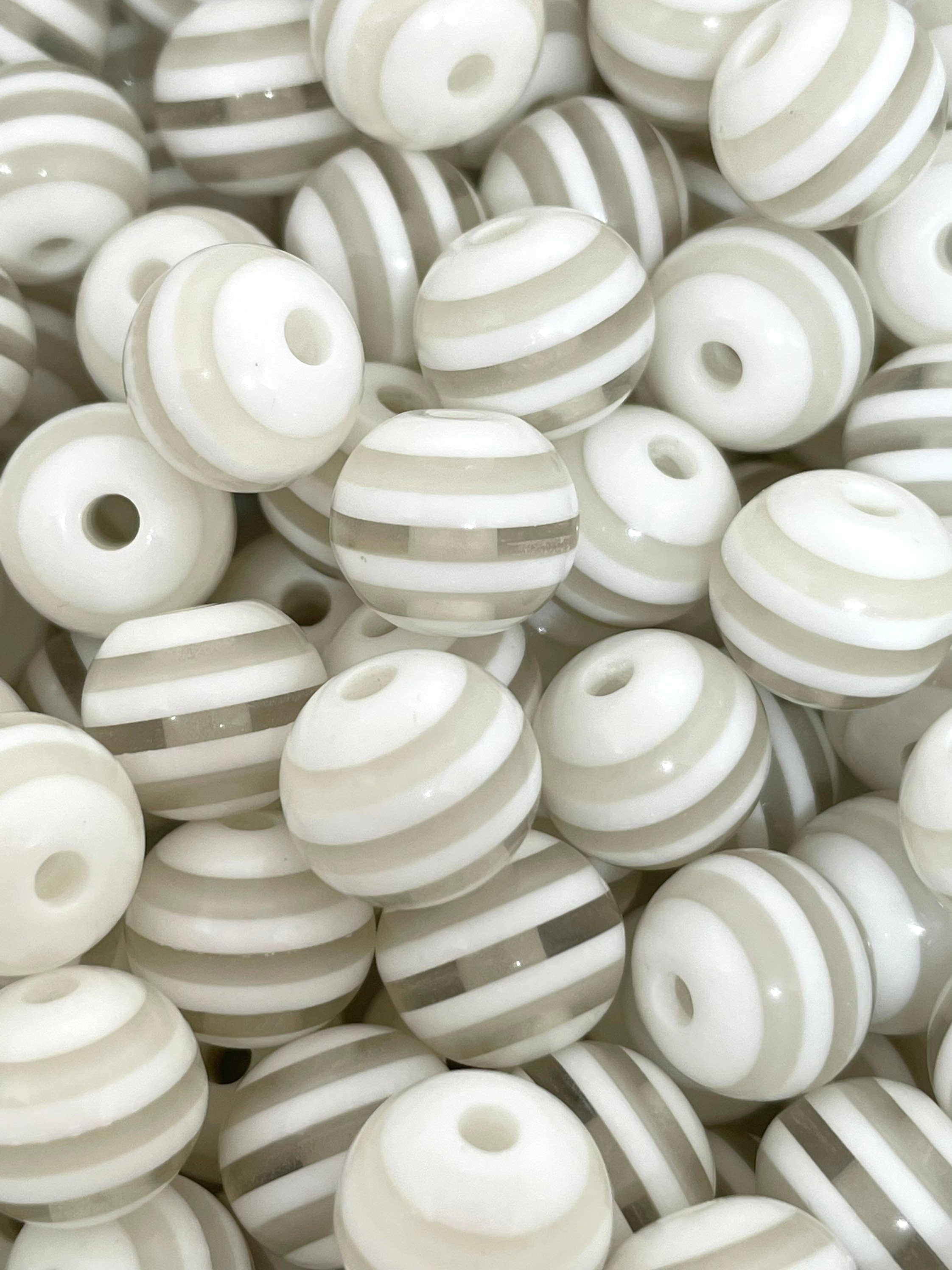 12mm Chunky White Striped Beads