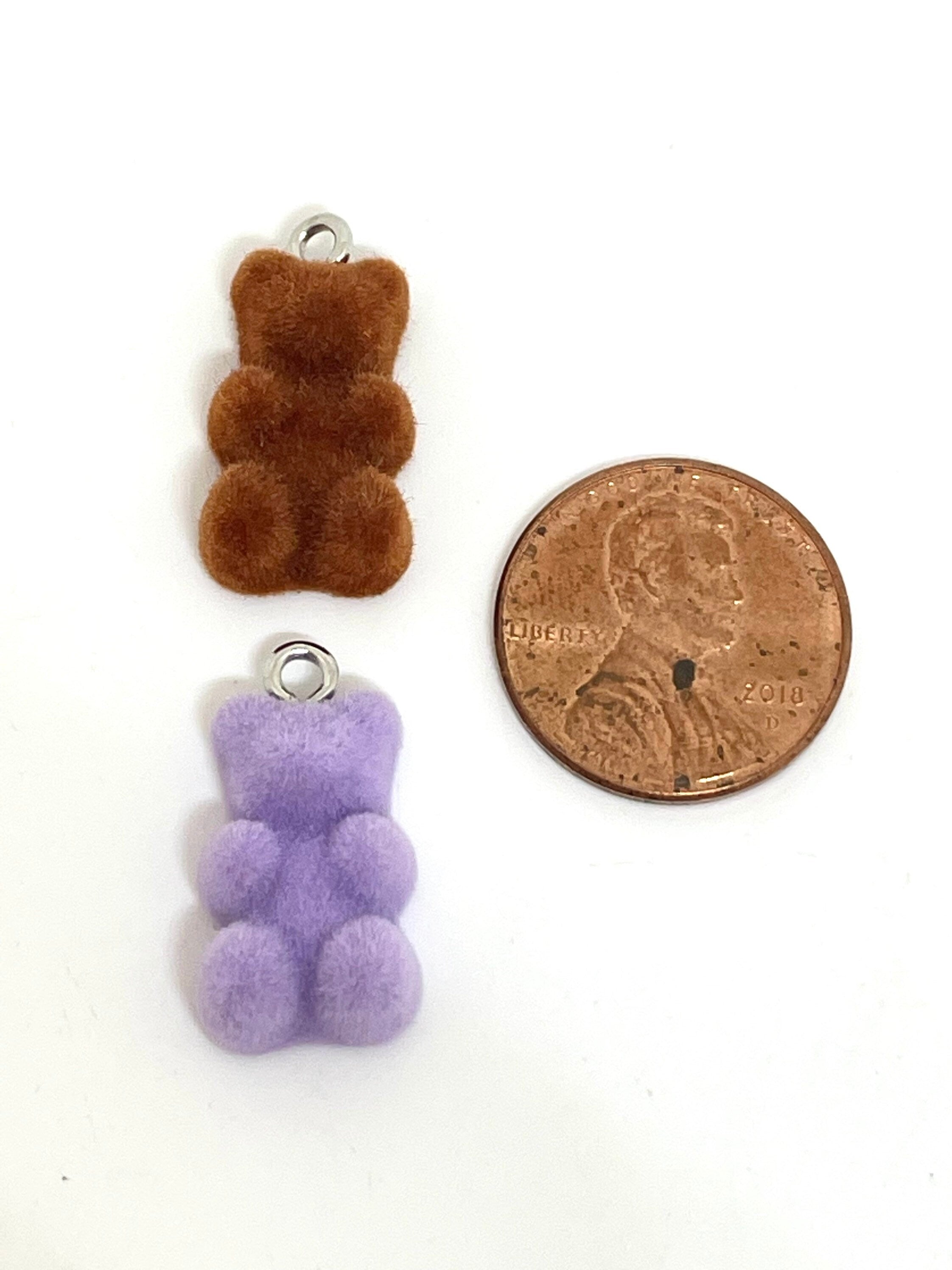 Velvet Gummy Bear Charm, Pendant for Jewelry Making, Fuzzy Bear Beads