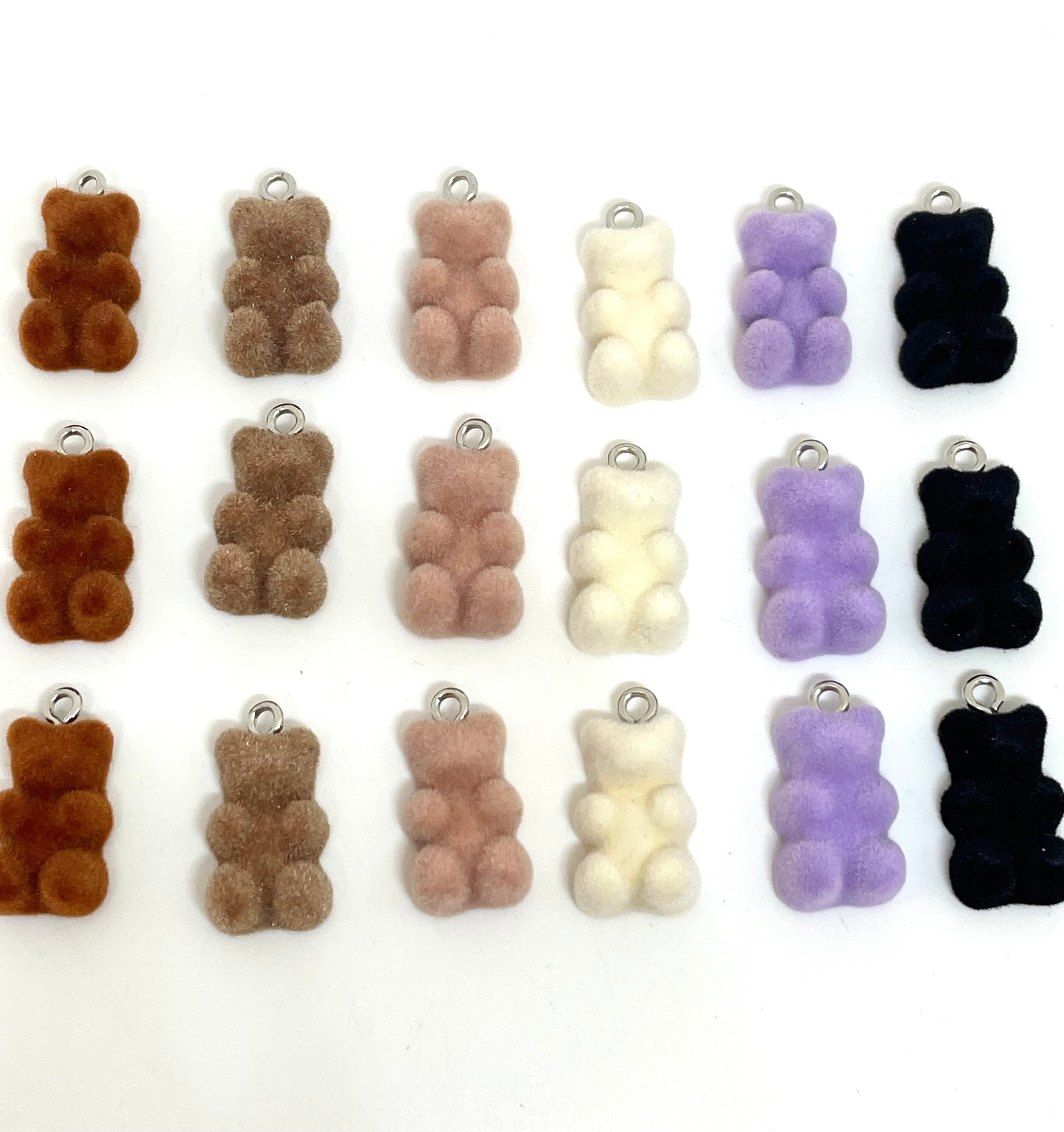 Velvet Gummy Bear Charm, Pendant for Jewelry Making, Fuzzy Bear Beads