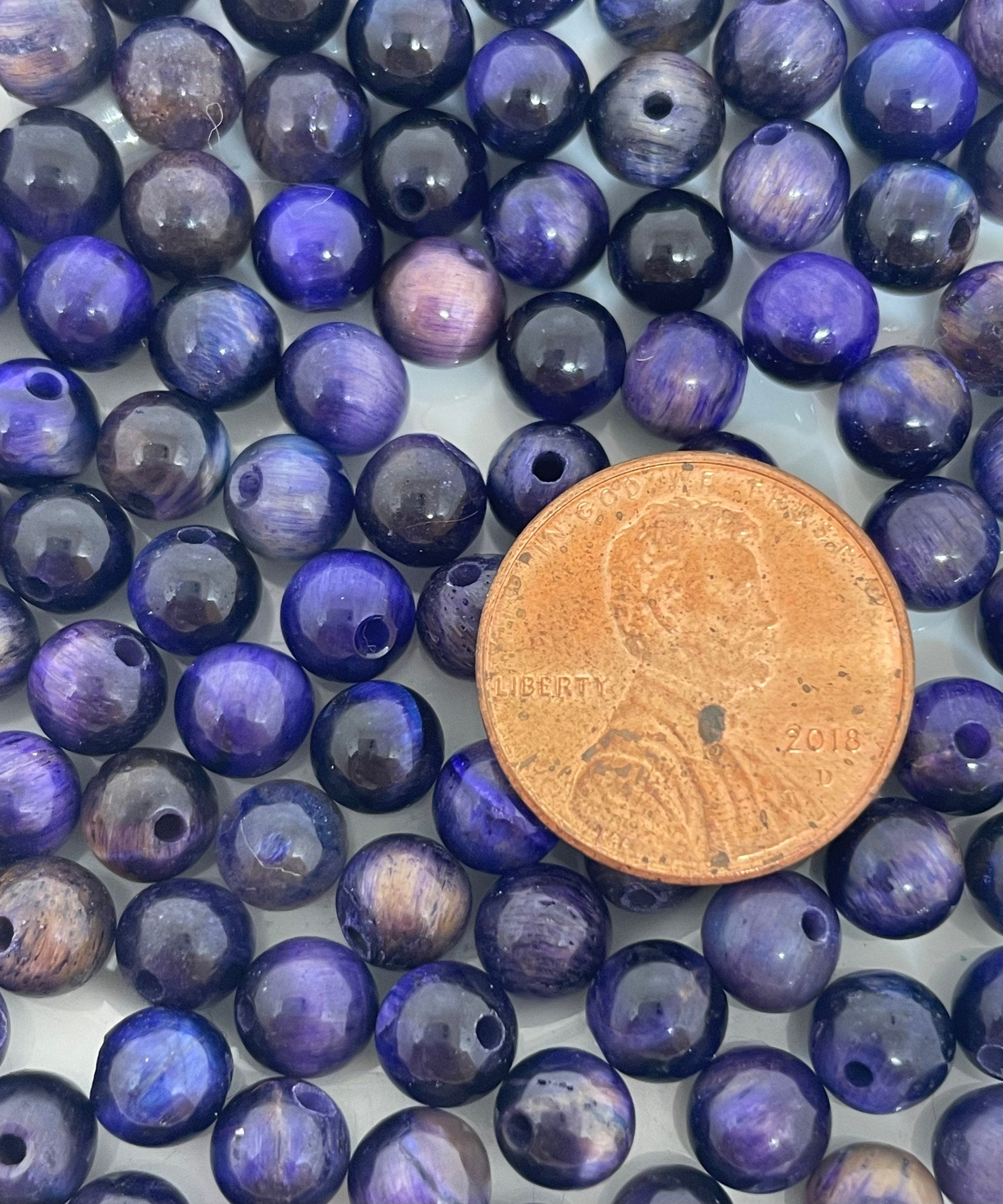 6mm Blue and Purple Tiger Eye Agate Stone Beads