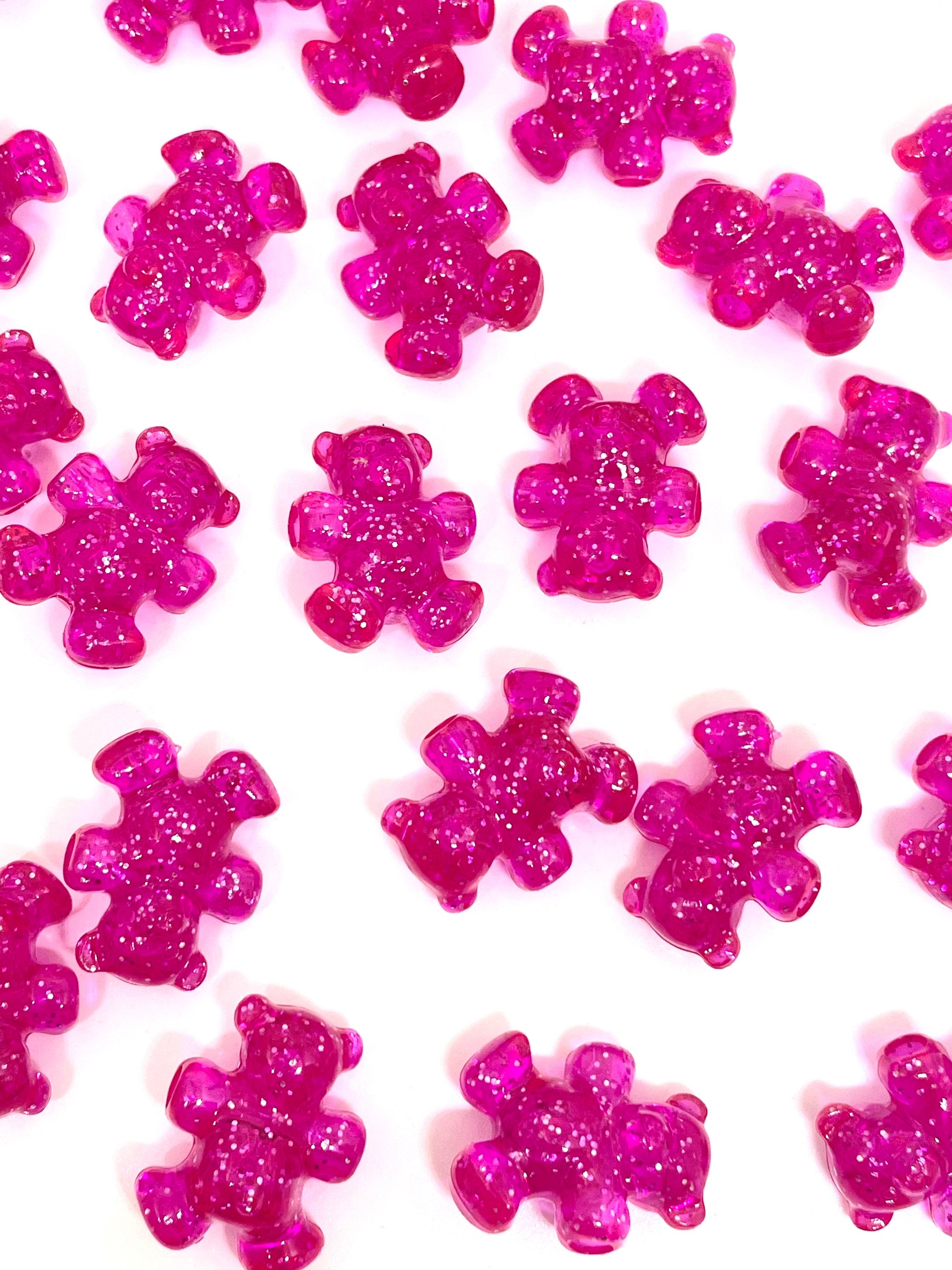 Bright Pink Magenta Glitter Teddy Bear Beads, Charm, Pendant, Animal Beads, Glitter Beads, Chunky Beads