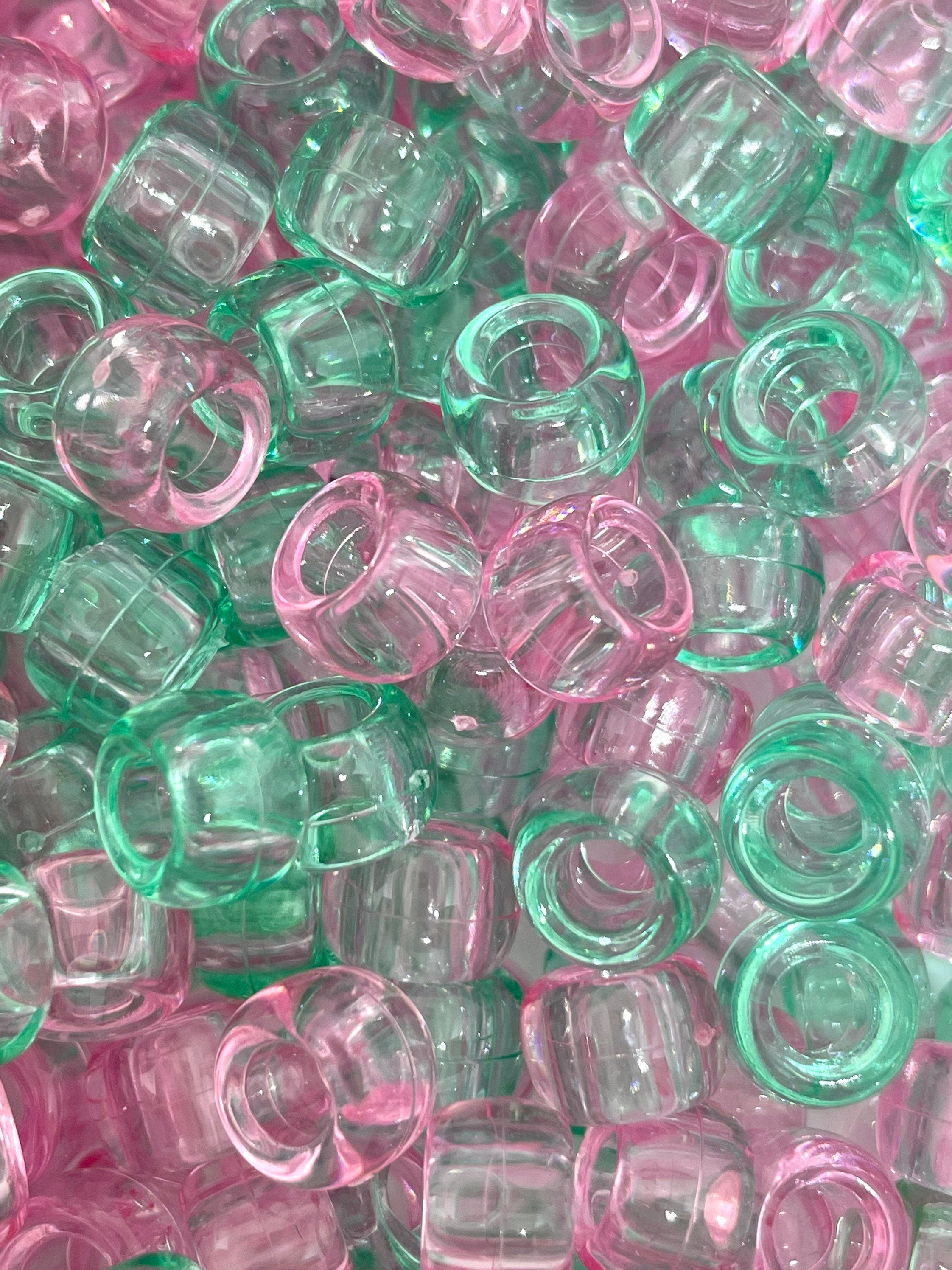 Transparent Mint and Light Pink Pony Bead Set, Retro Beads for Jewelry Making, Costume Jewelry, Kawaii Beads, Summer Beads