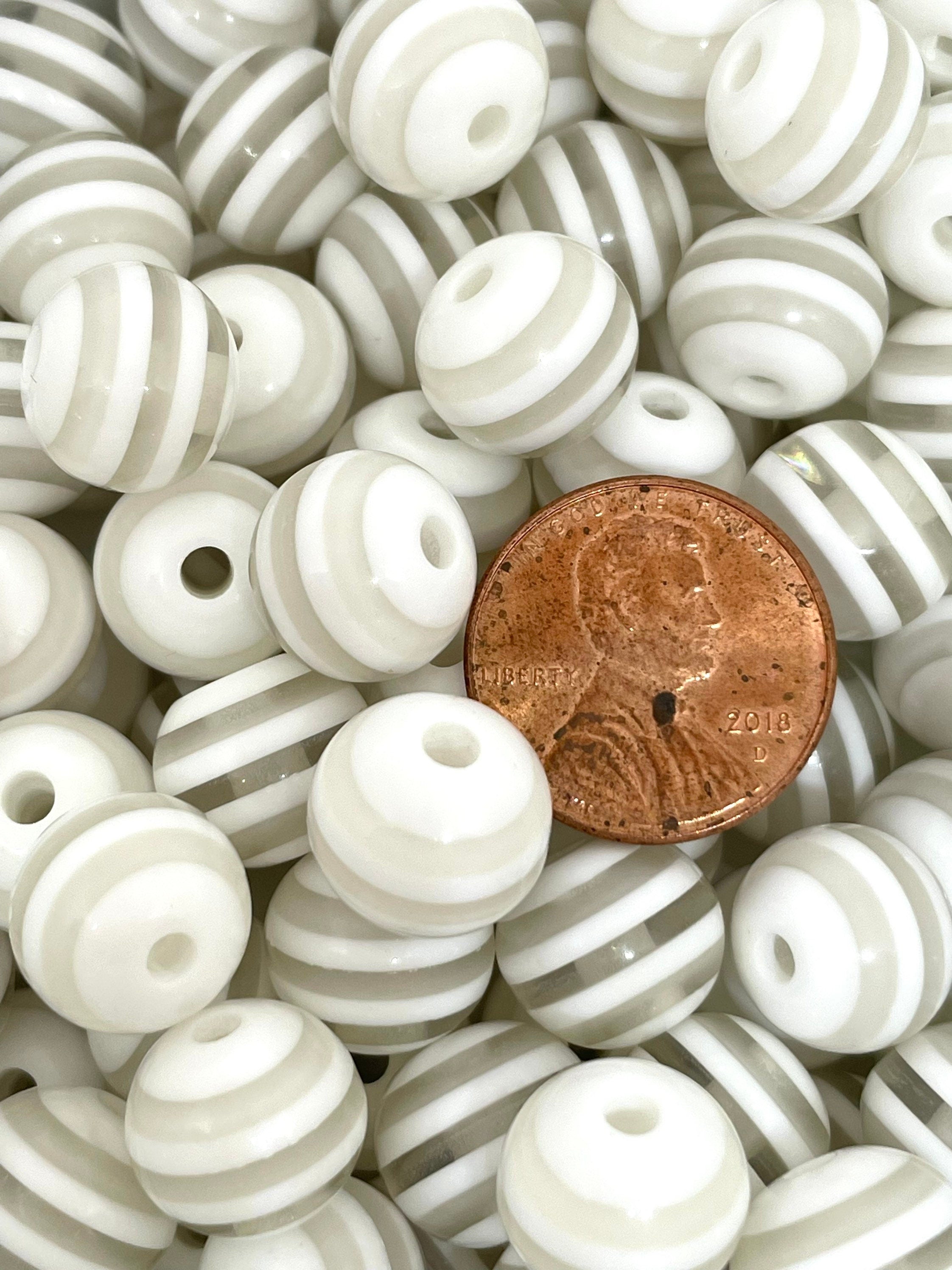 12mm Chunky White Striped Beads
