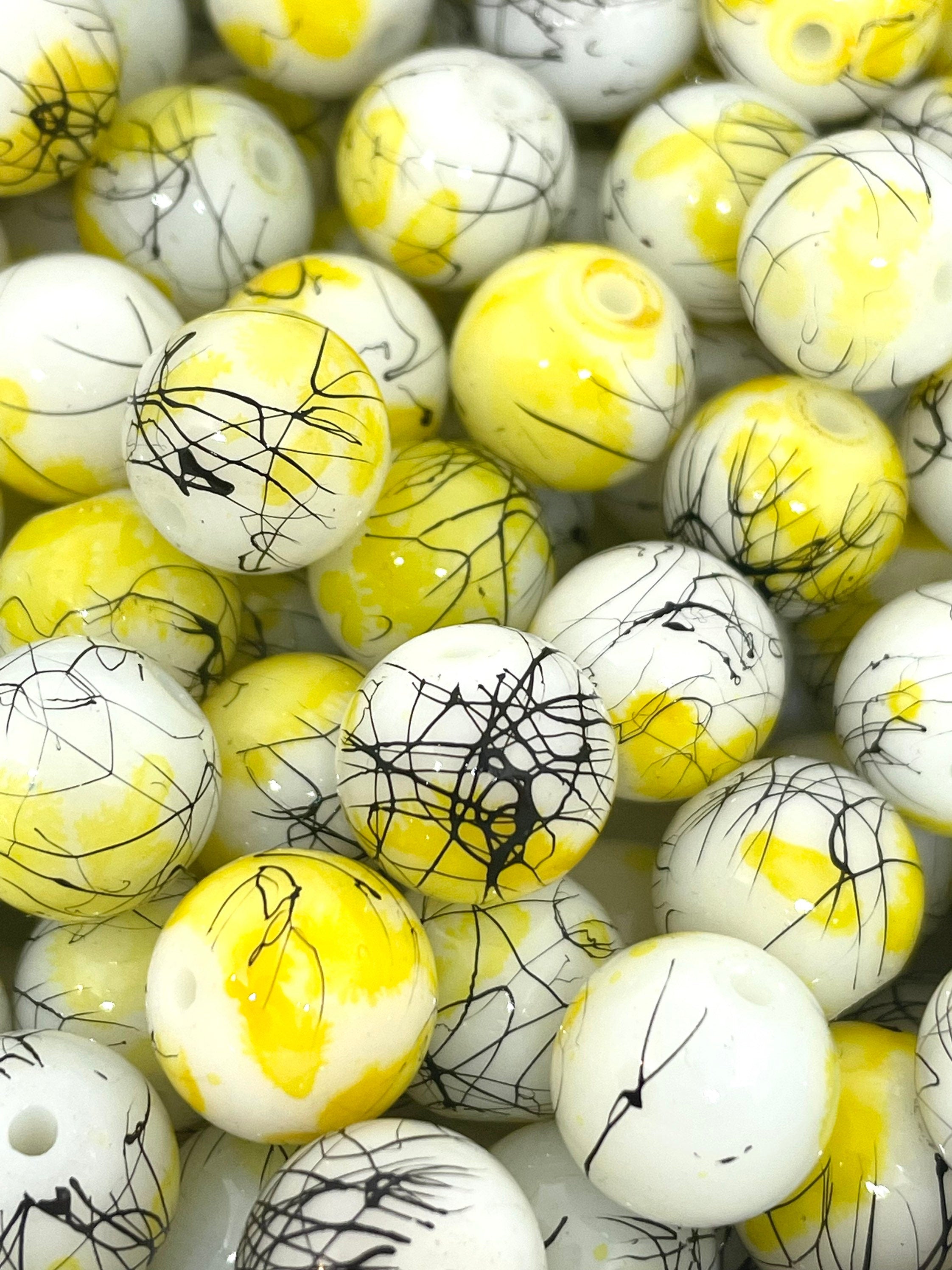 12mm Beautiful Yellow and White  Glass Beads