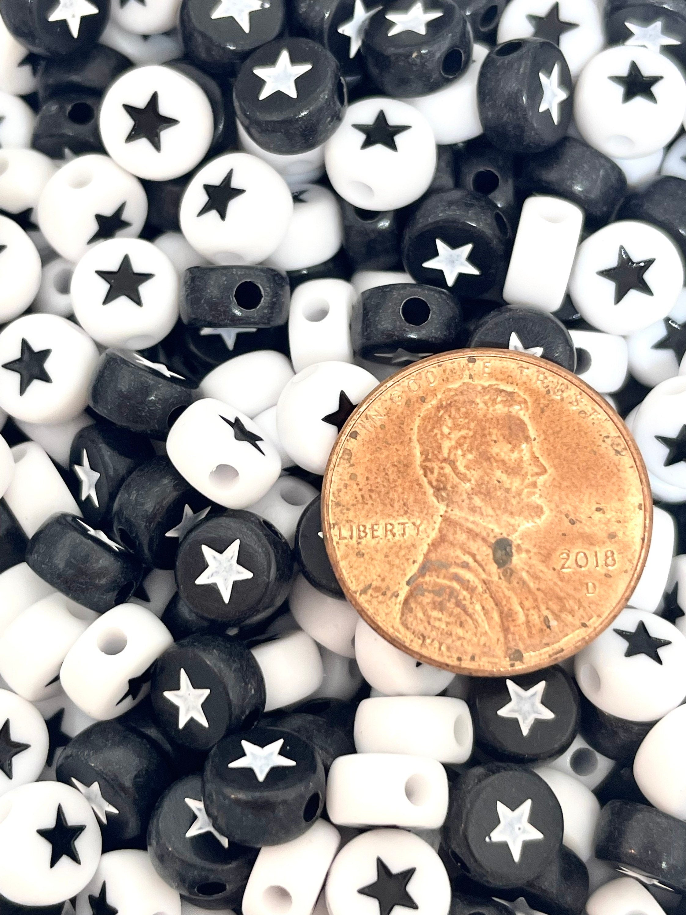 Black and White Star Spacer Beads, Goth Beads, Gothic Beads, Celestial Beads, Coin Beads