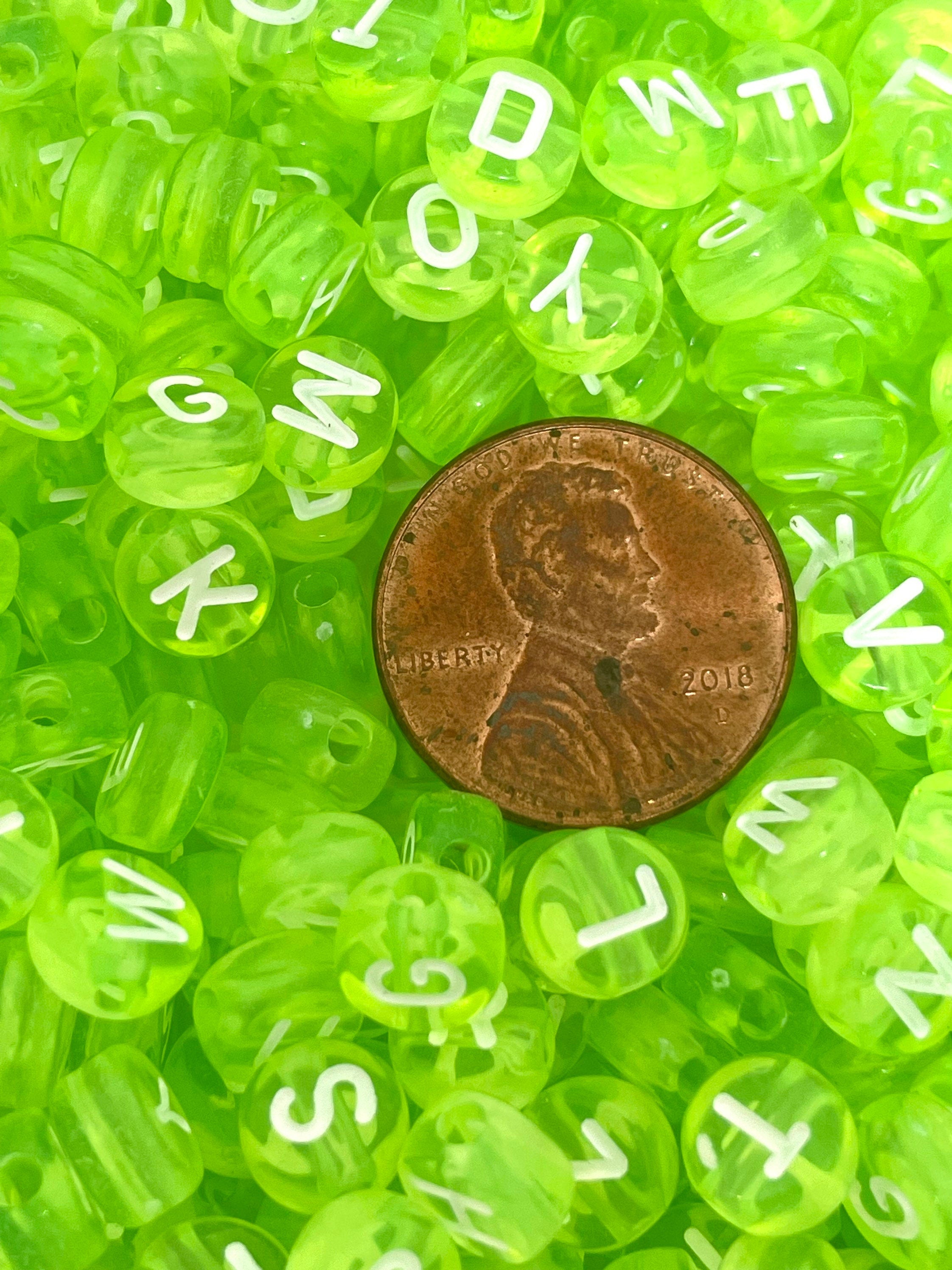 Lime Green Translucent ABC Beads, Name Beads, Letter Beads, Charms, Alphabet Beads, Initial Beads for Name Jewelry