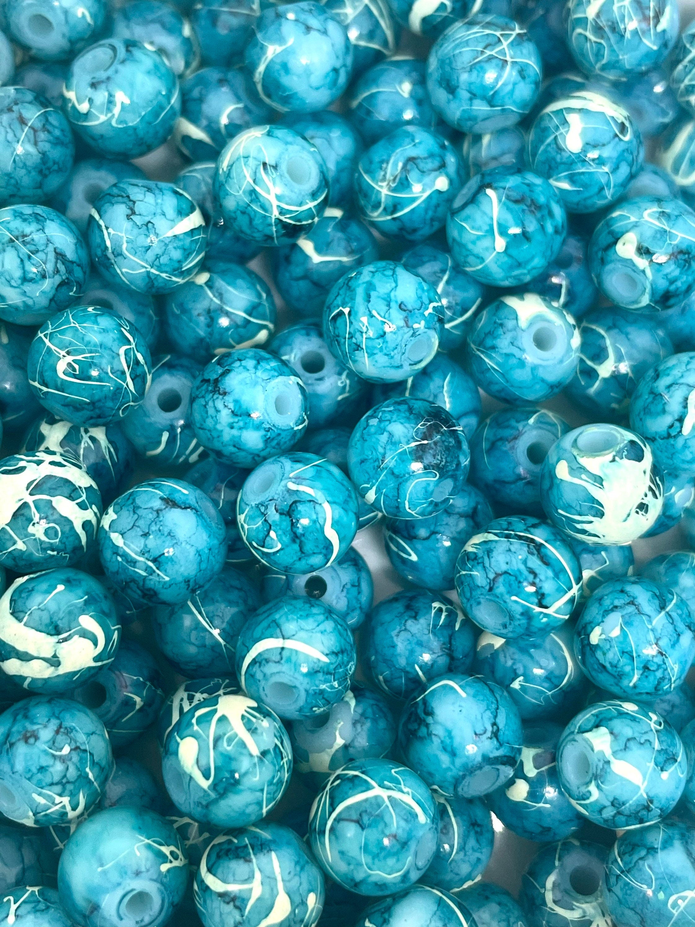 8mm French Blue Glass Tie Dye Beads