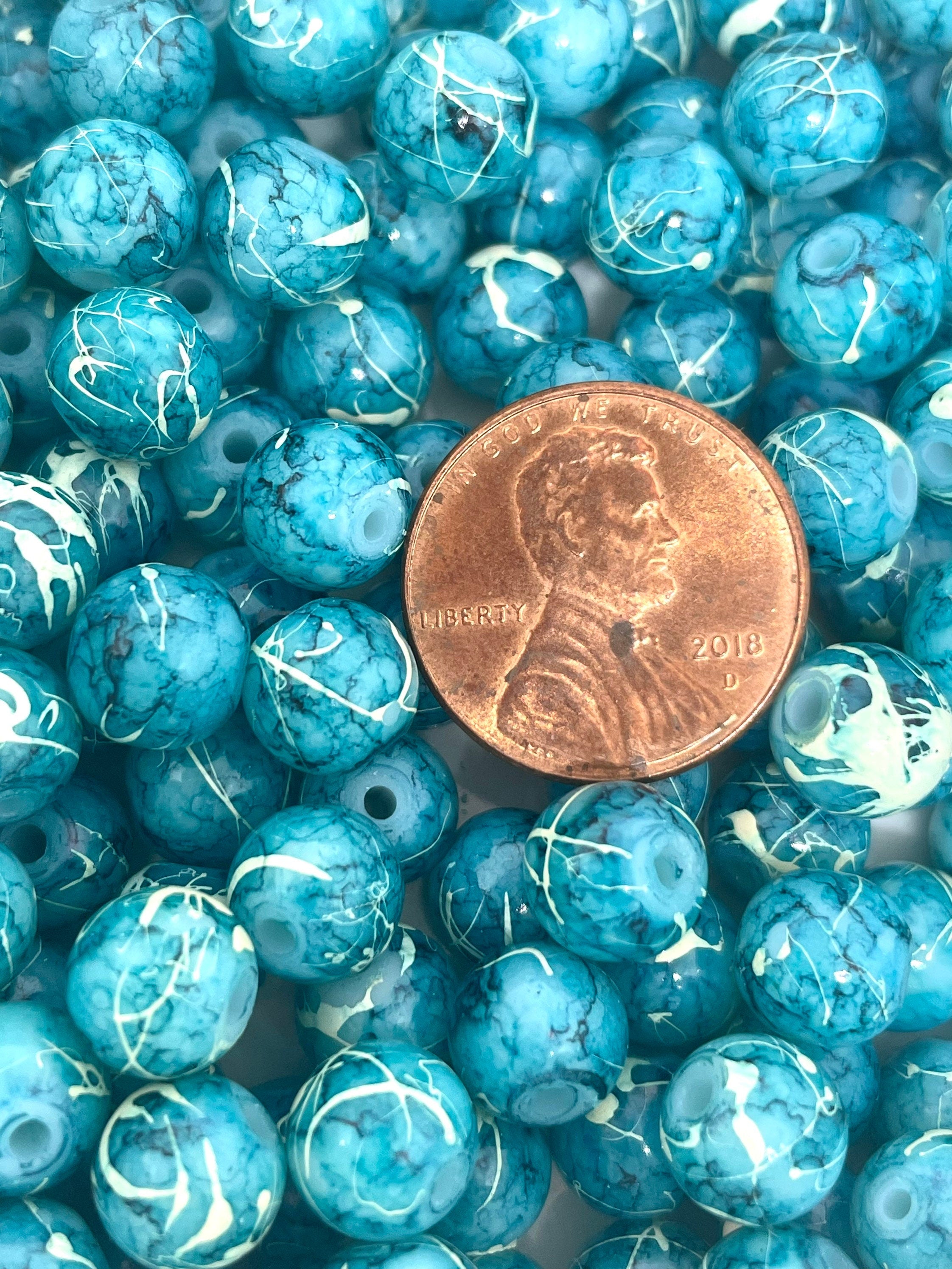 8mm French Blue Glass Tie Dye Beads