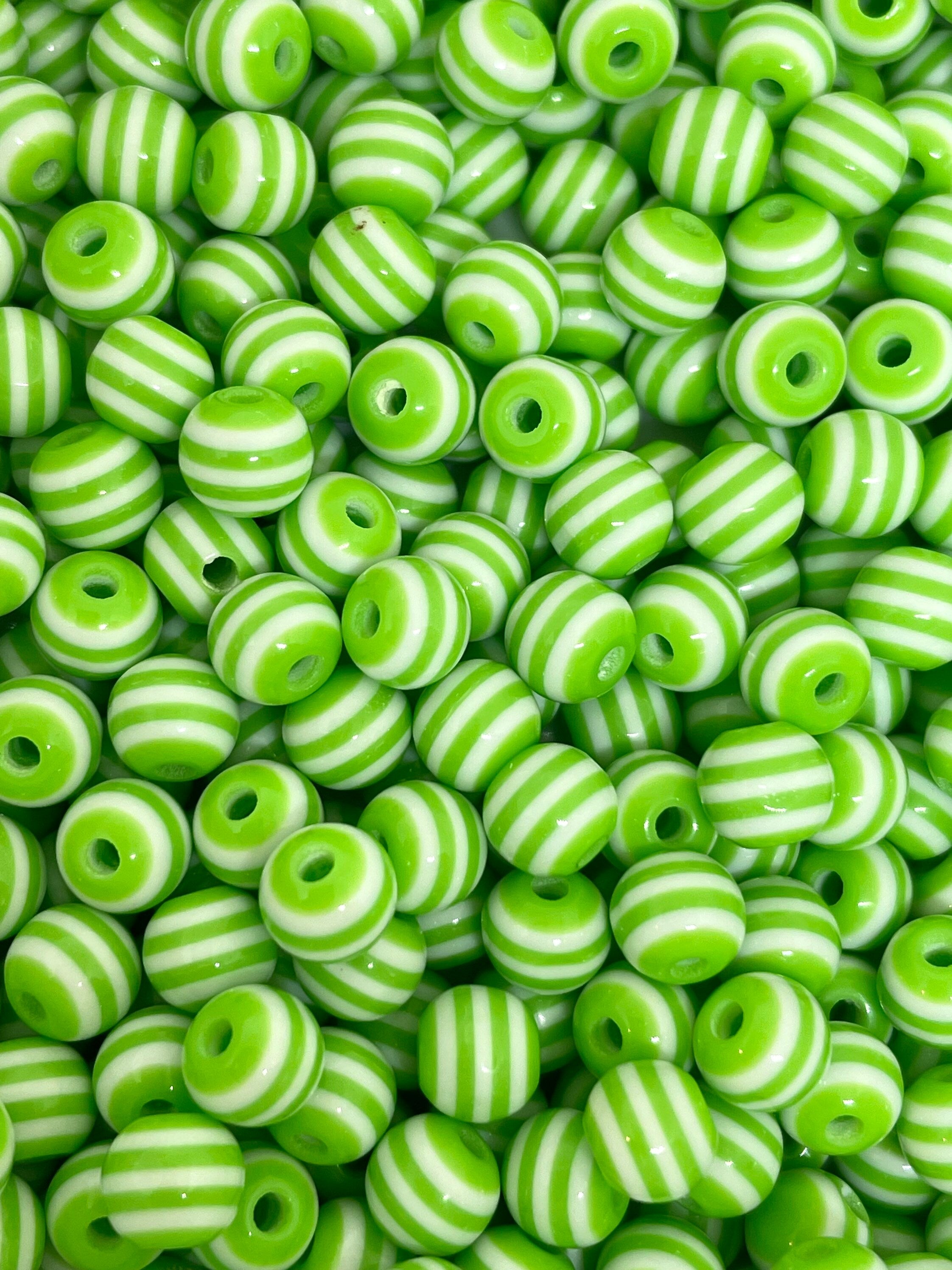 Light Green and White Resin Striped Beads, Green Candy Beads for Bracelet, Jewelry Making