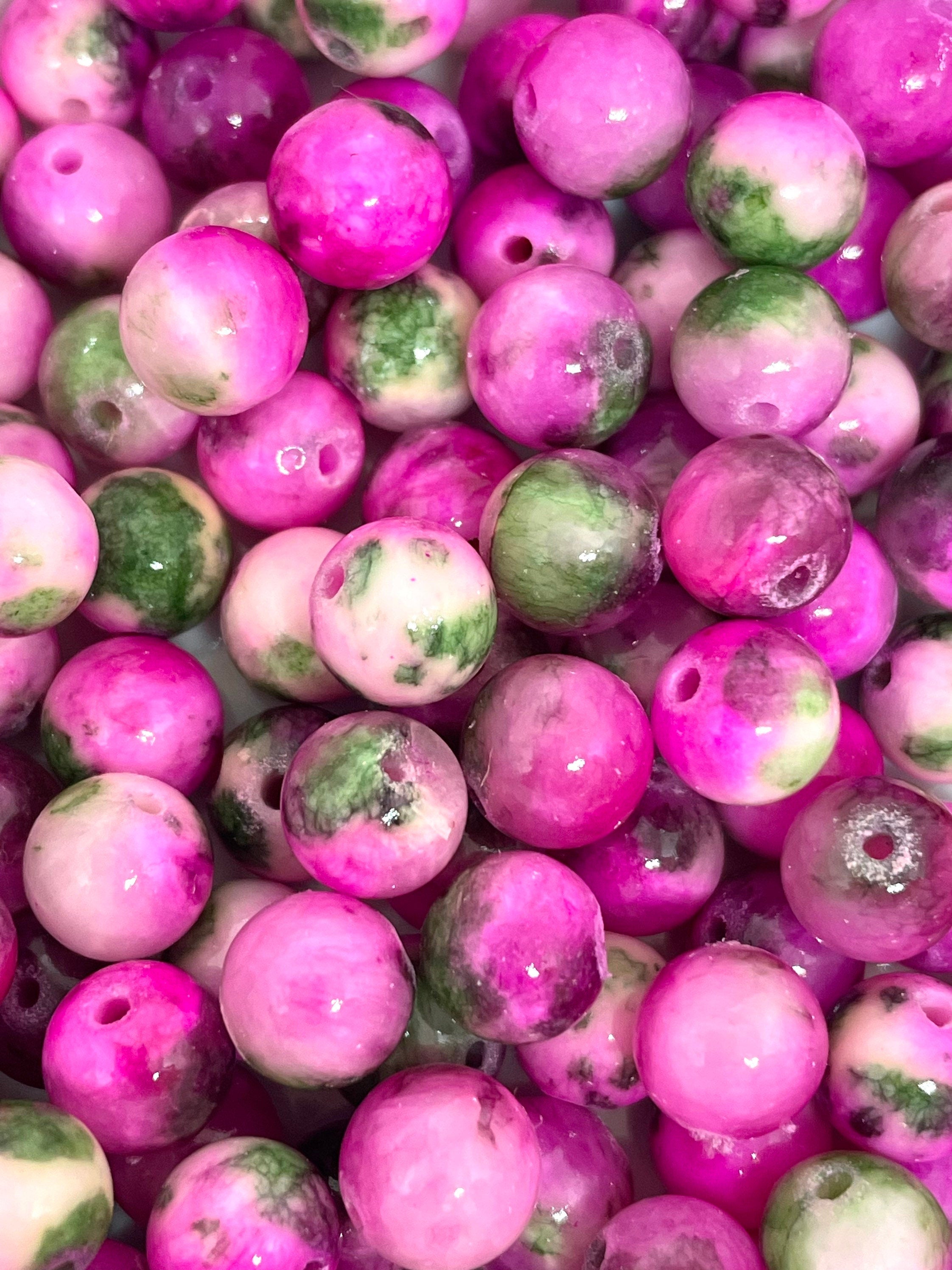 8mm Bright Pink Persian Jade Watermelon Beads