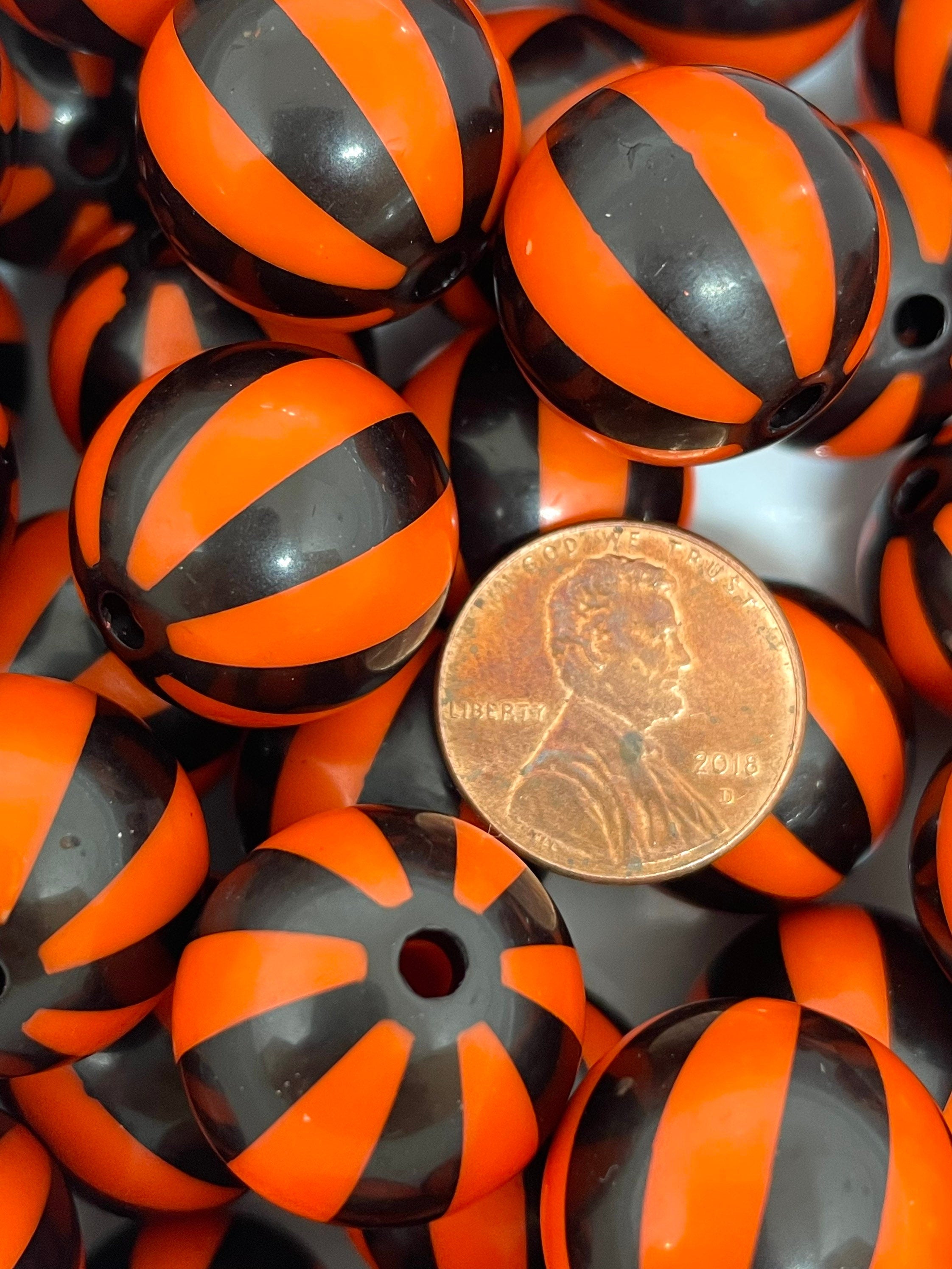 20mm Chunky Halloween Striped Beach Ball Beads