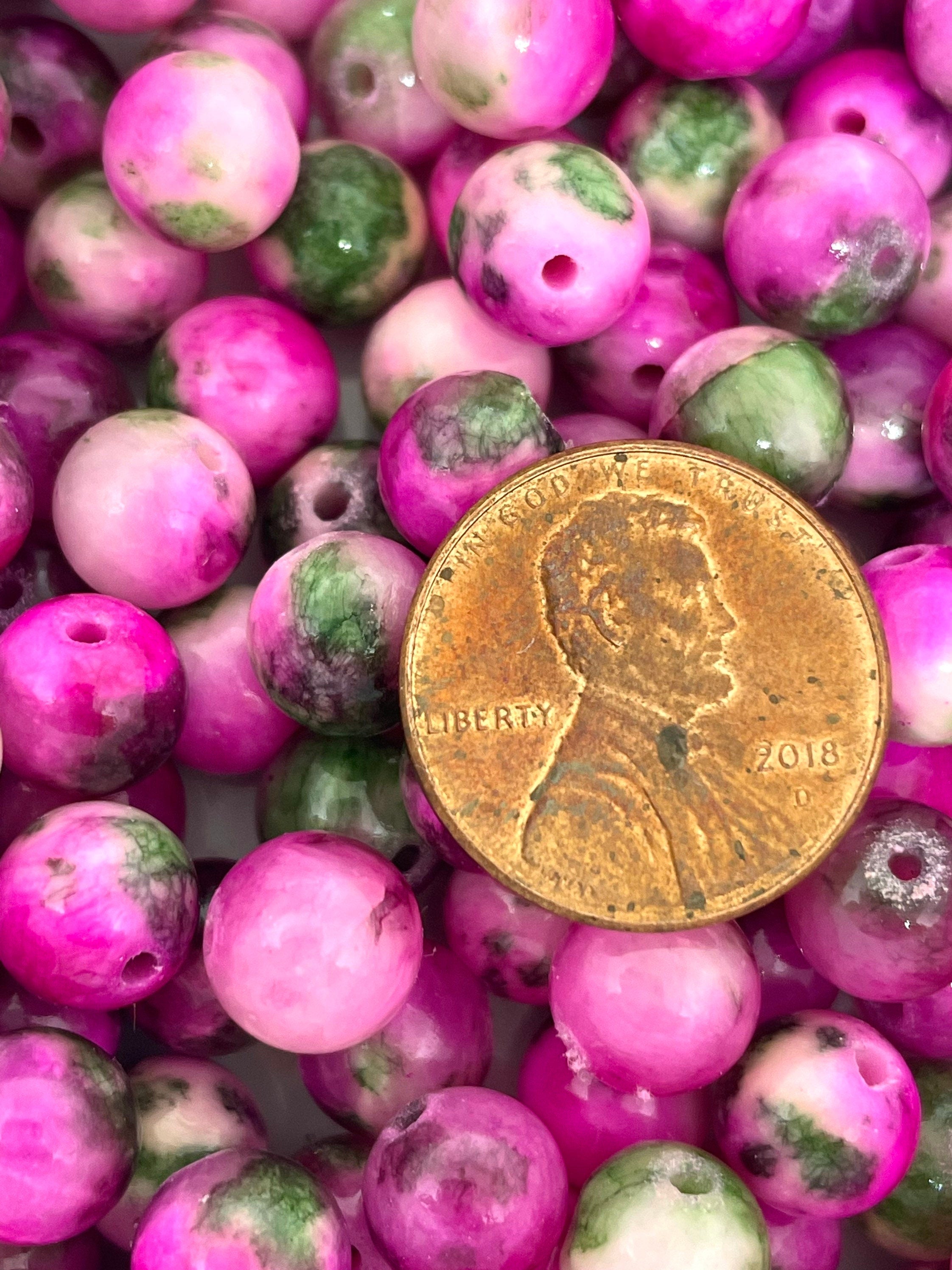 8mm Bright Pink Persian Jade Watermelon Beads