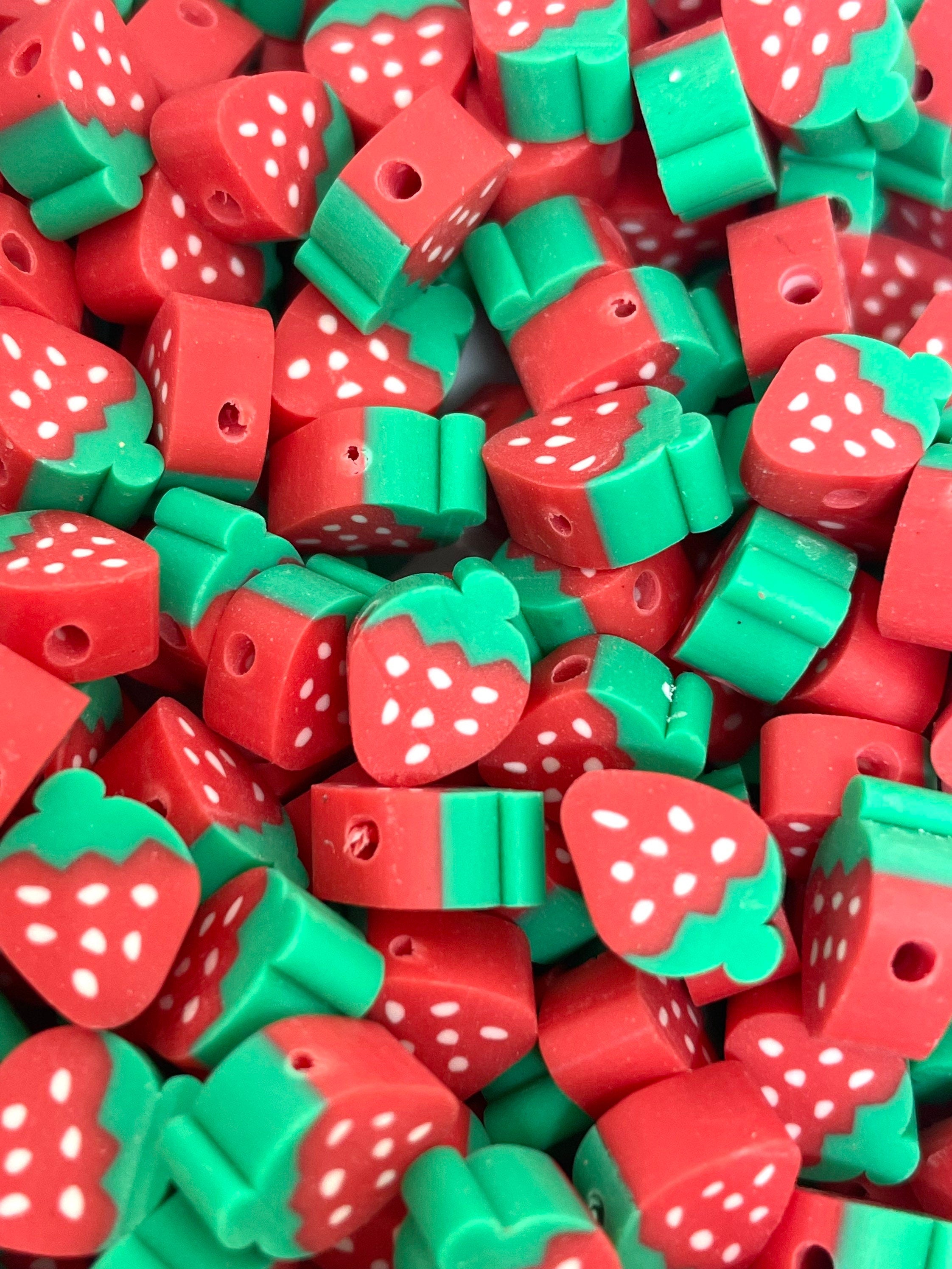 Cute Red Strawberry Beads made from Polymer Clay, Handmade Beads, Fruit Beads