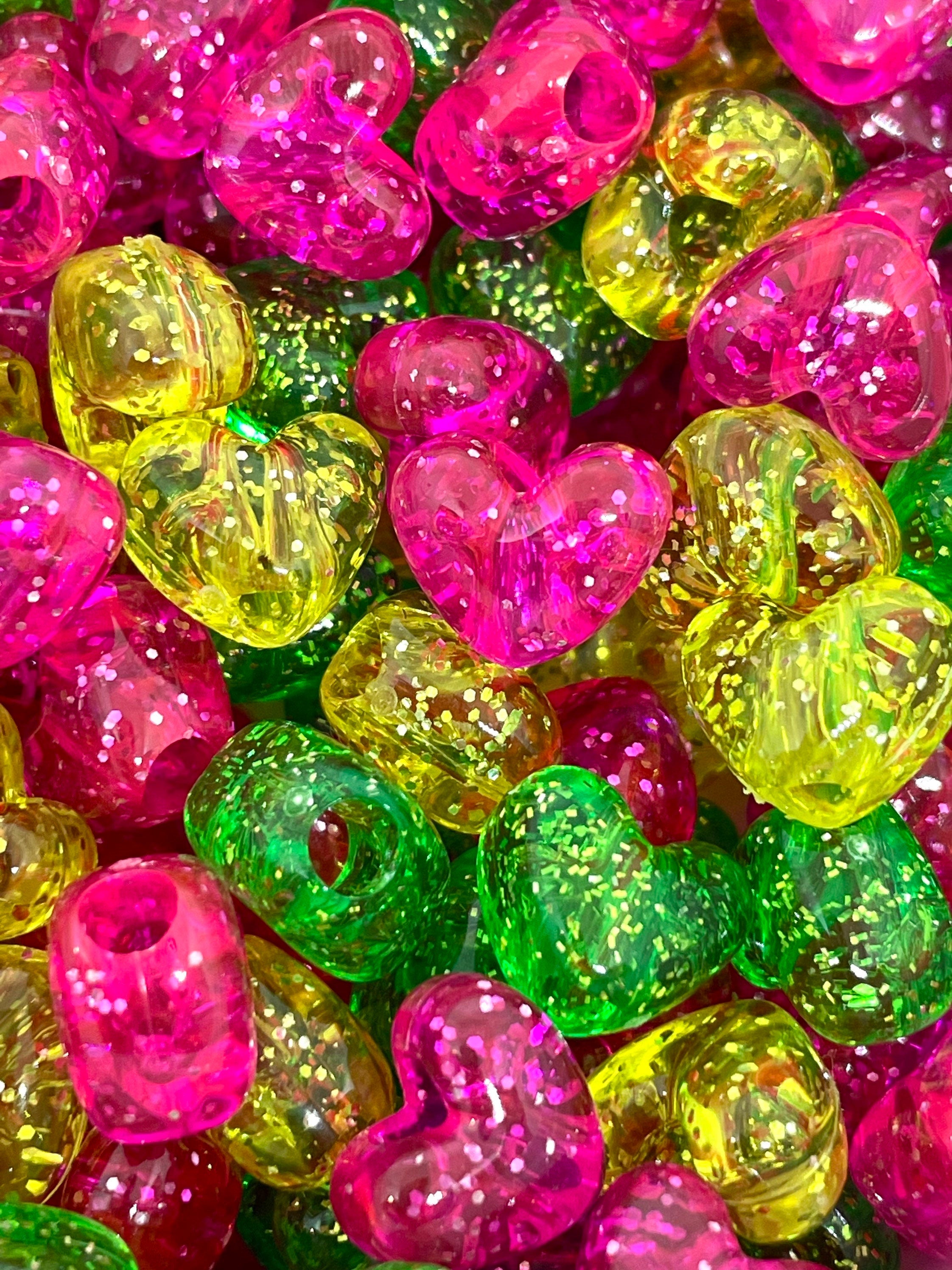 Bright Heart Glitter Bead Mix, Summer Beads for Bracelet, Chains, Sparkle Beads