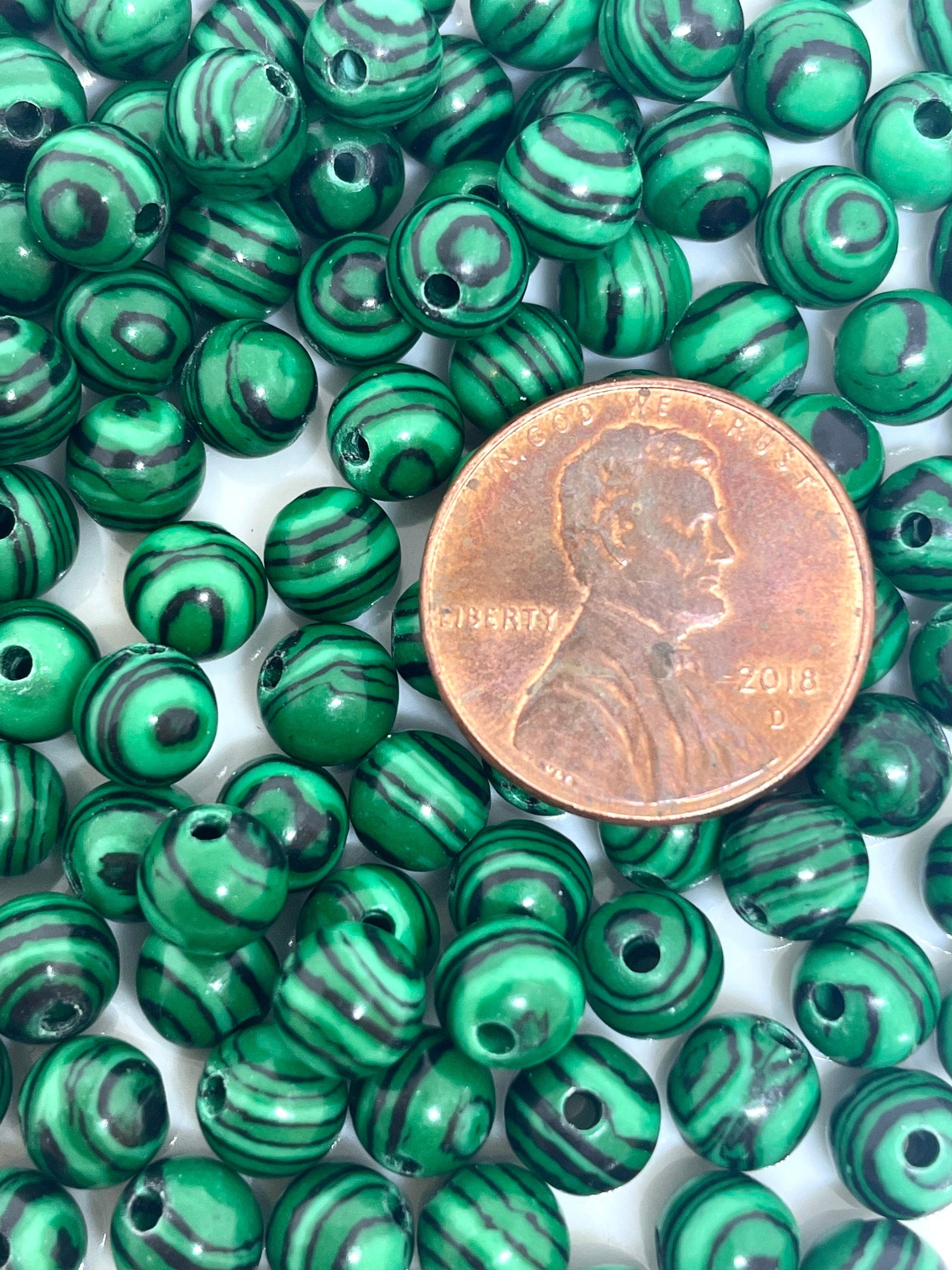 6mm Striped Green and Black Malachite Beads