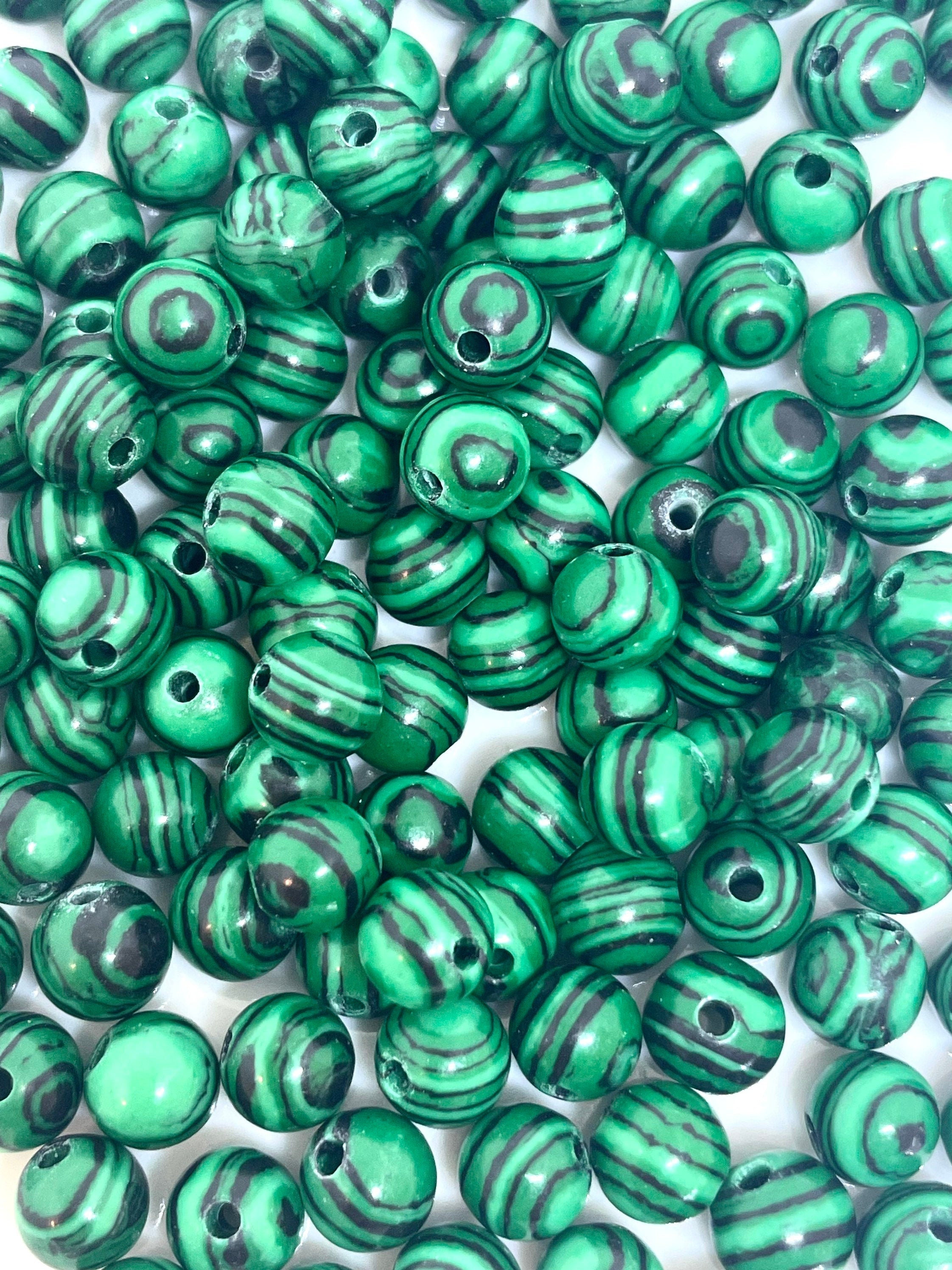 6mm Striped Green and Black Malachite Beads