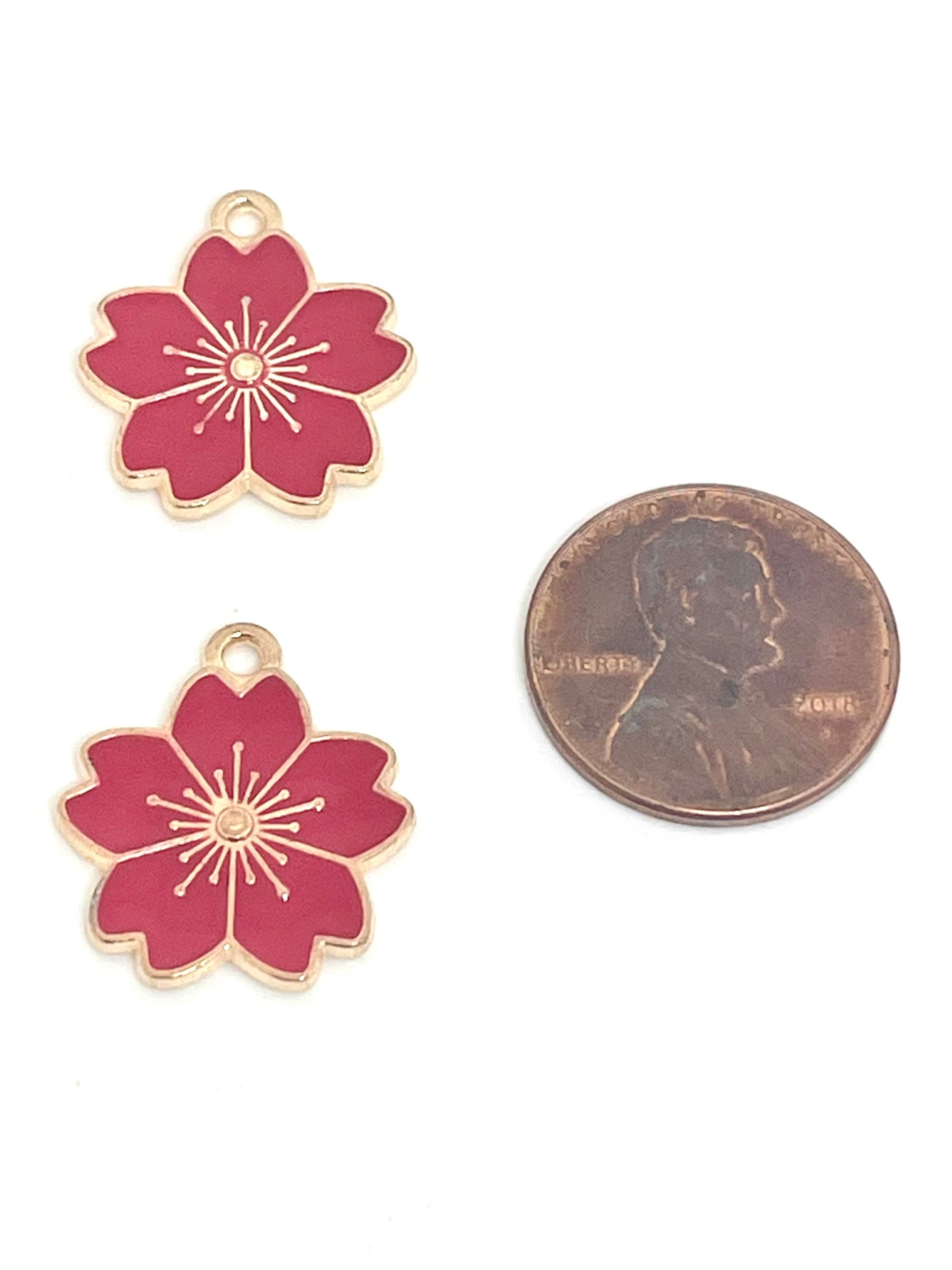 Red Sakura Cherry Blossom Charm, Pendant Jewelry, Japanese Charm, Gift, Flower Jewelry