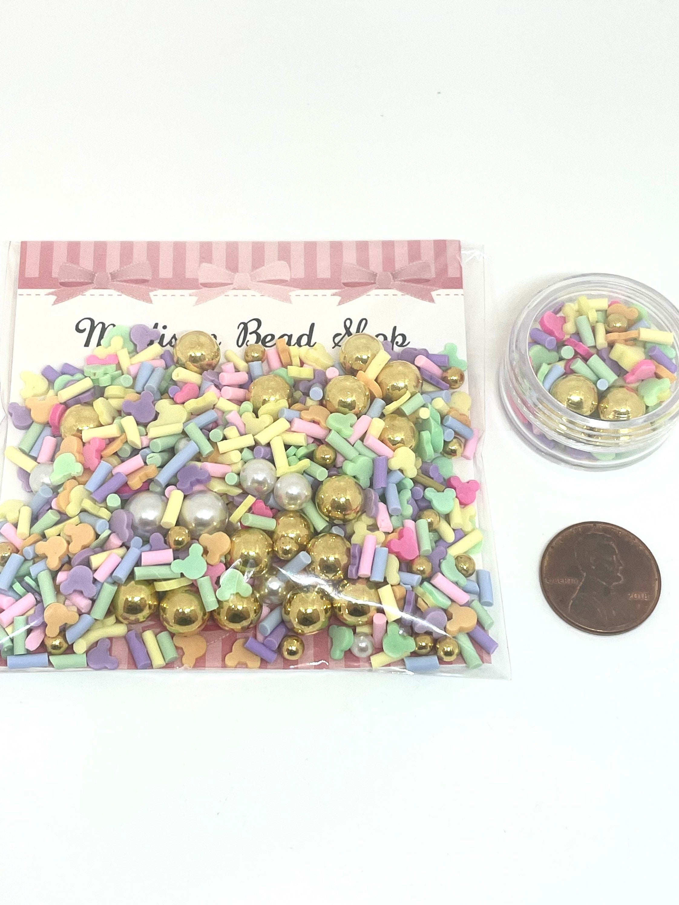 Pastel Sprinkle Mix with Mickey Mouse Heads and Pearls for Slime, Fake Cupcake Toppings, Faux Sprinkles