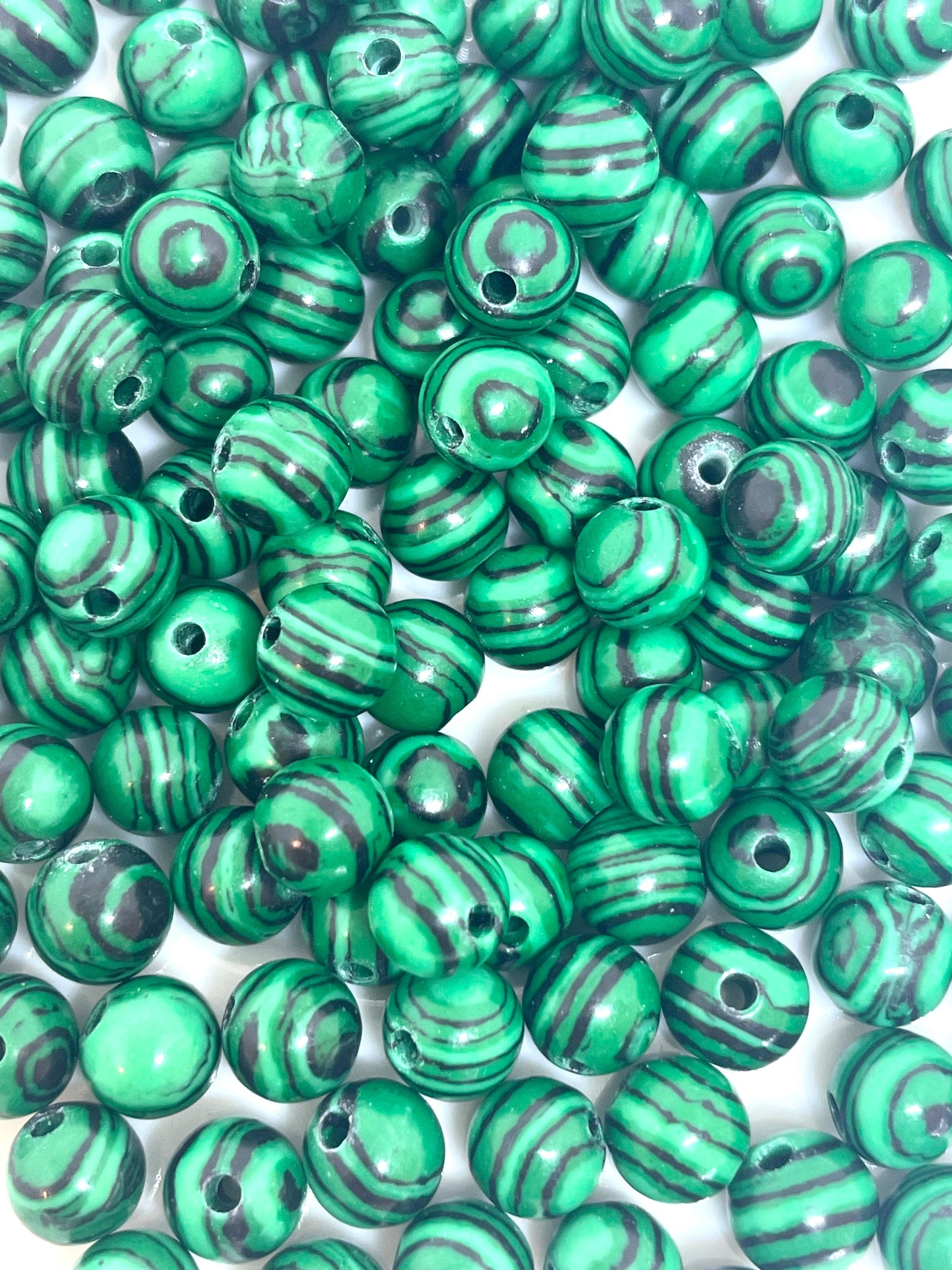 6mm Striped Green and Black Malachite Beads