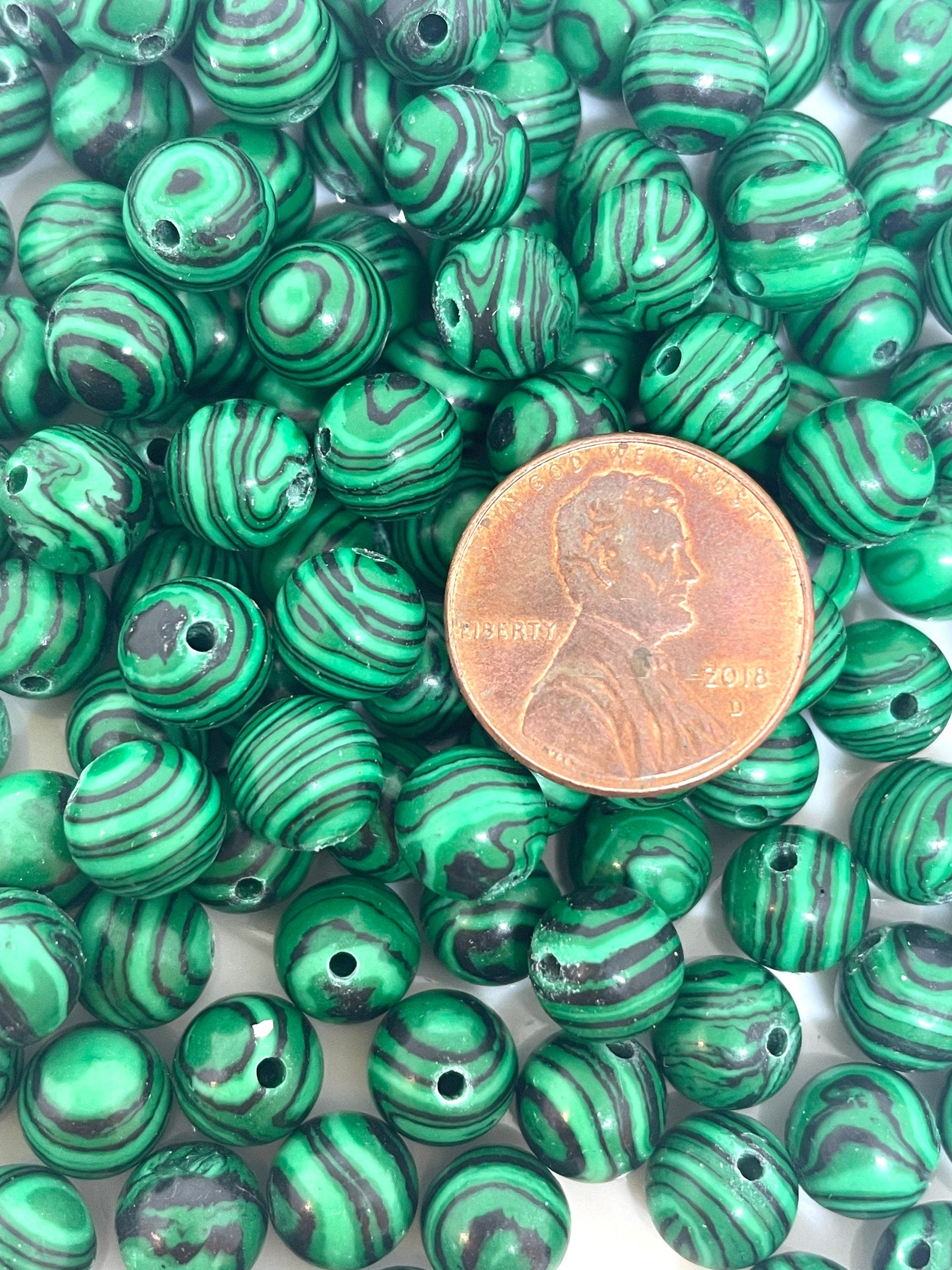 8mm Striped Green and Black Swirl Malachite Beads, Green Stone Beads for Healing, Necklace Making