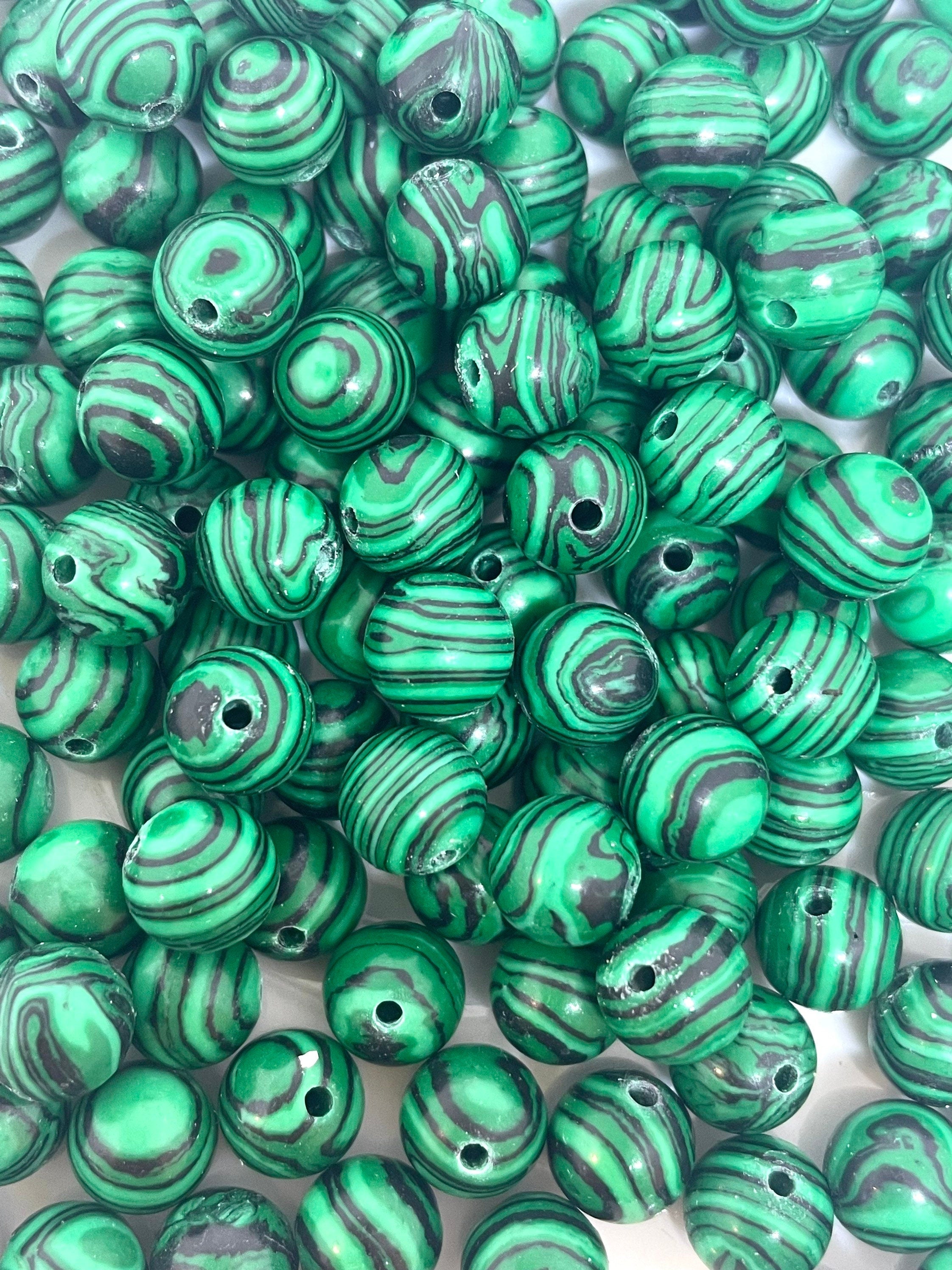 8mm Striped Green and Black Swirl Malachite Beads, Green Stone Beads for Healing, Necklace Making